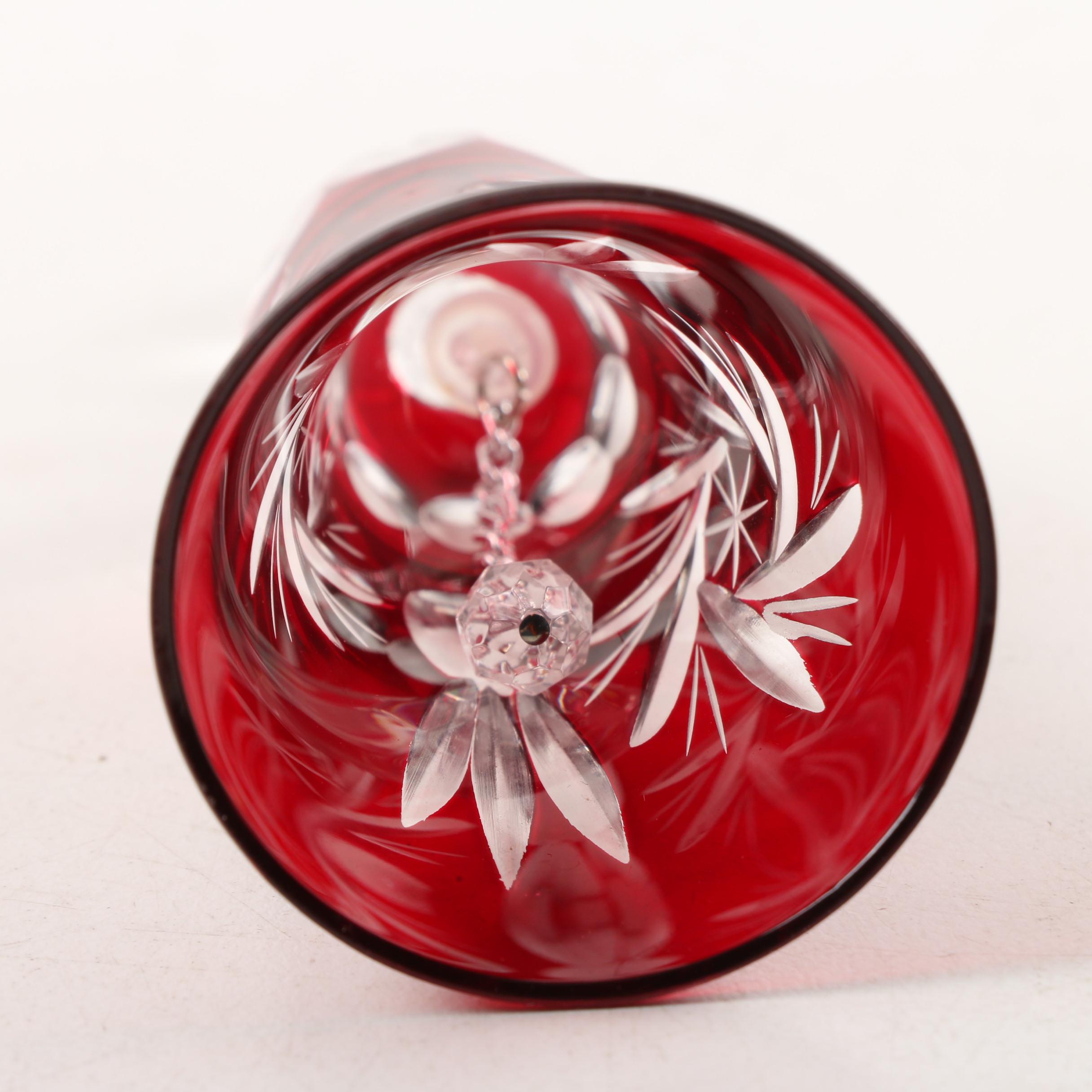 Bohemian Ruby Cased Cut to Clear Crystal Vase and Bell