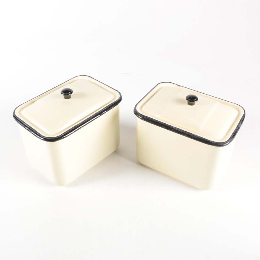 Vintage Style Enameled Metal Bread Bins