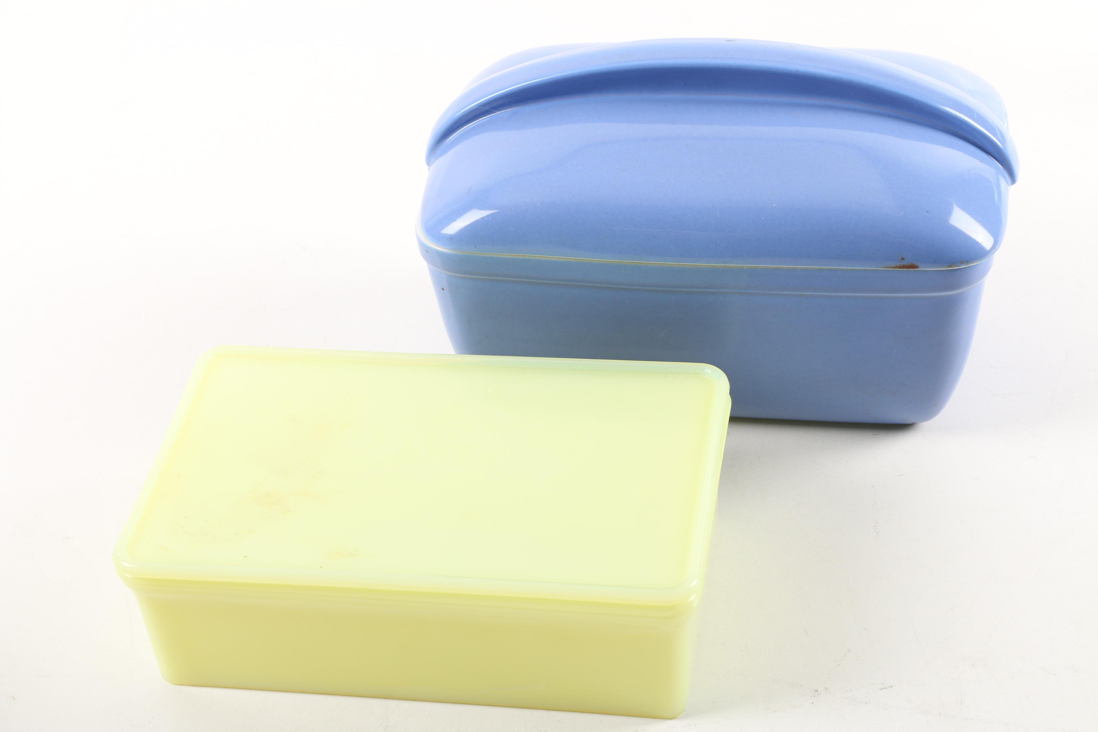 Vintage Hall Pottery Refrigerator Ware and Glass Cheese Preserver