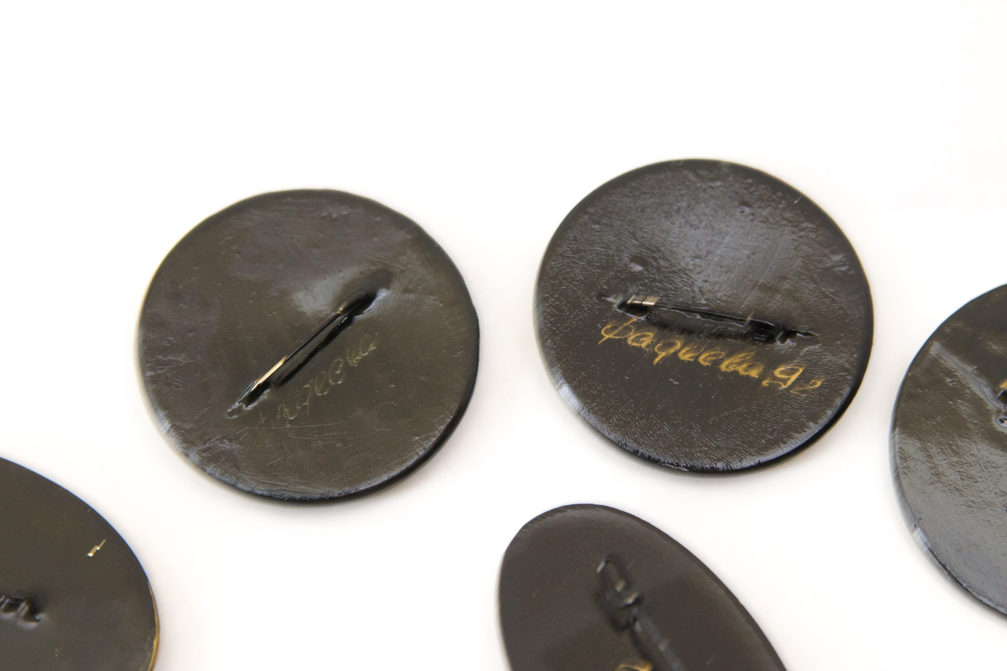 Signed Russian Palekh Hand-Painted Art Brooches