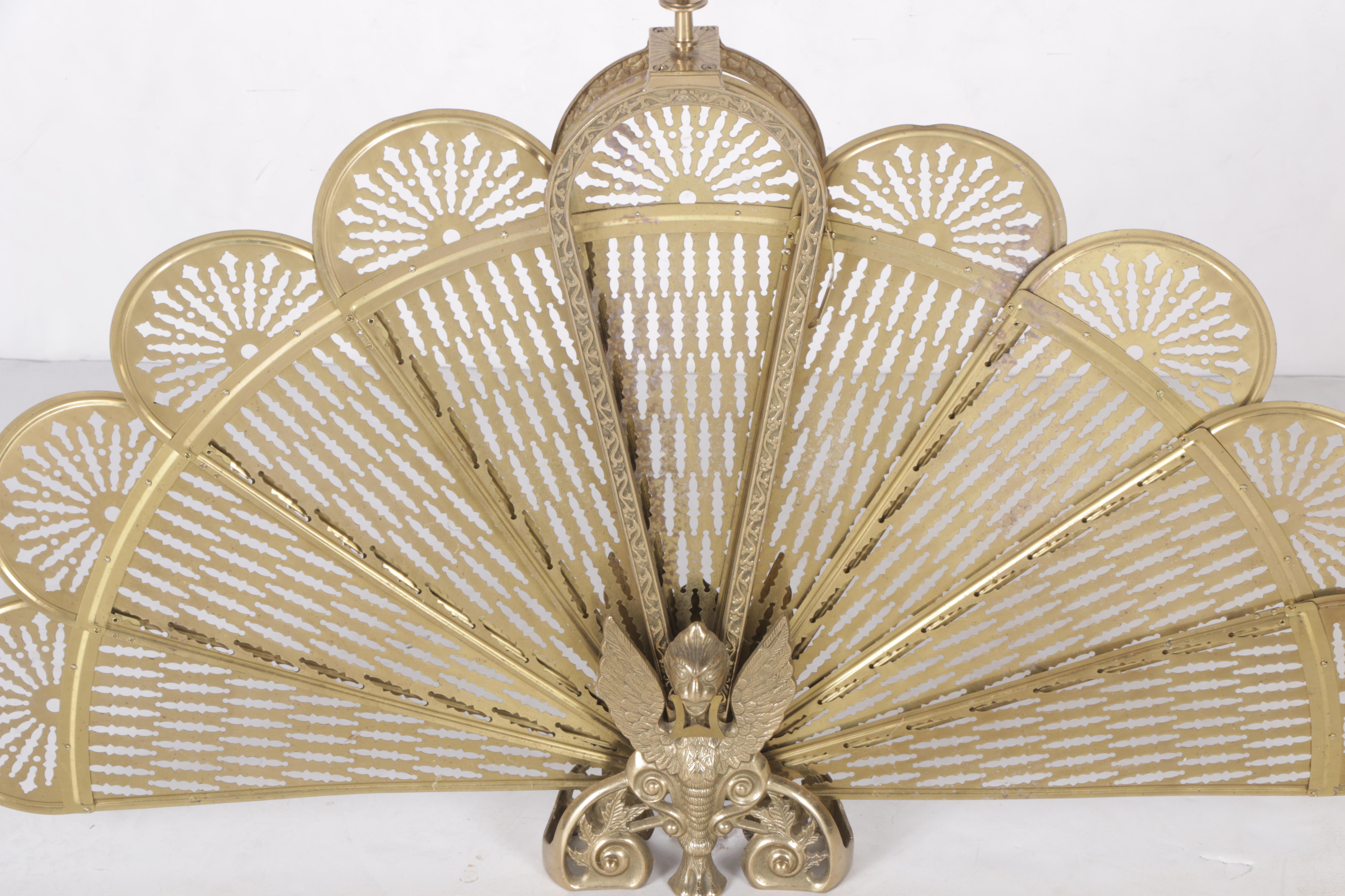 Vintage Louis XV Style Brass Fan Fireplace Screen