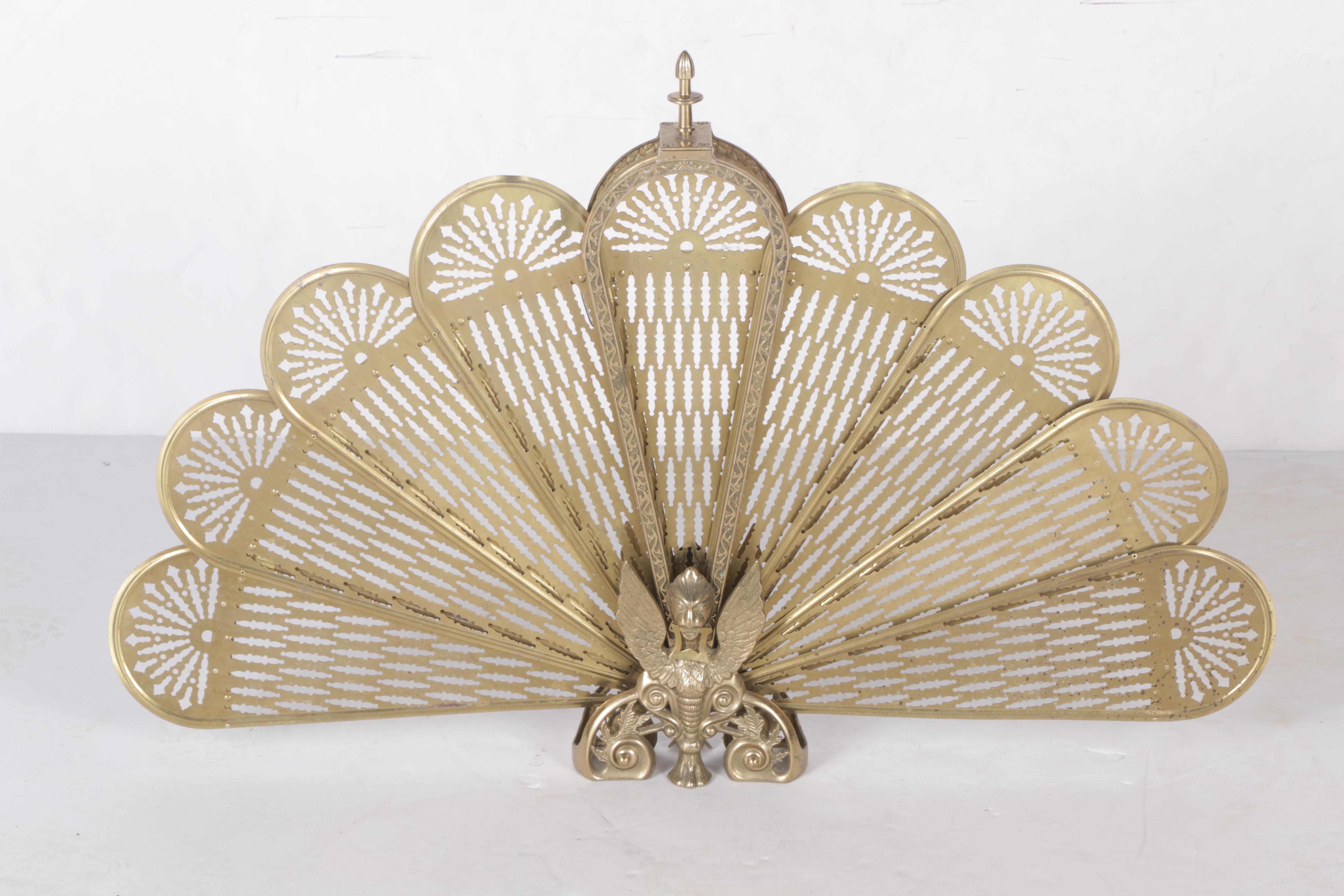 Vintage Louis XV Style Brass Fan Fireplace Screen