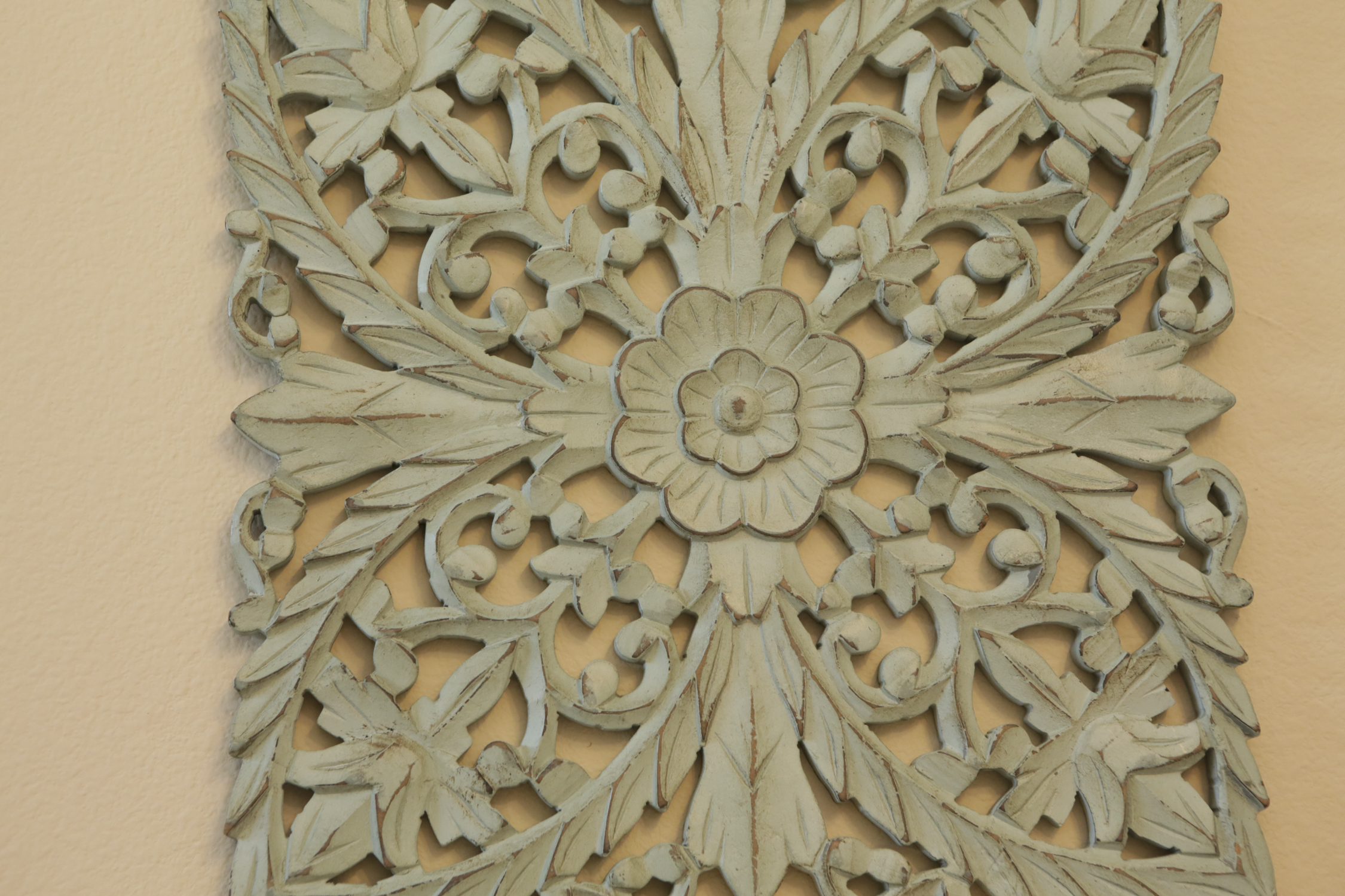 Distressed Aqua Finished Reticulated Floral Themed Wall Hangings