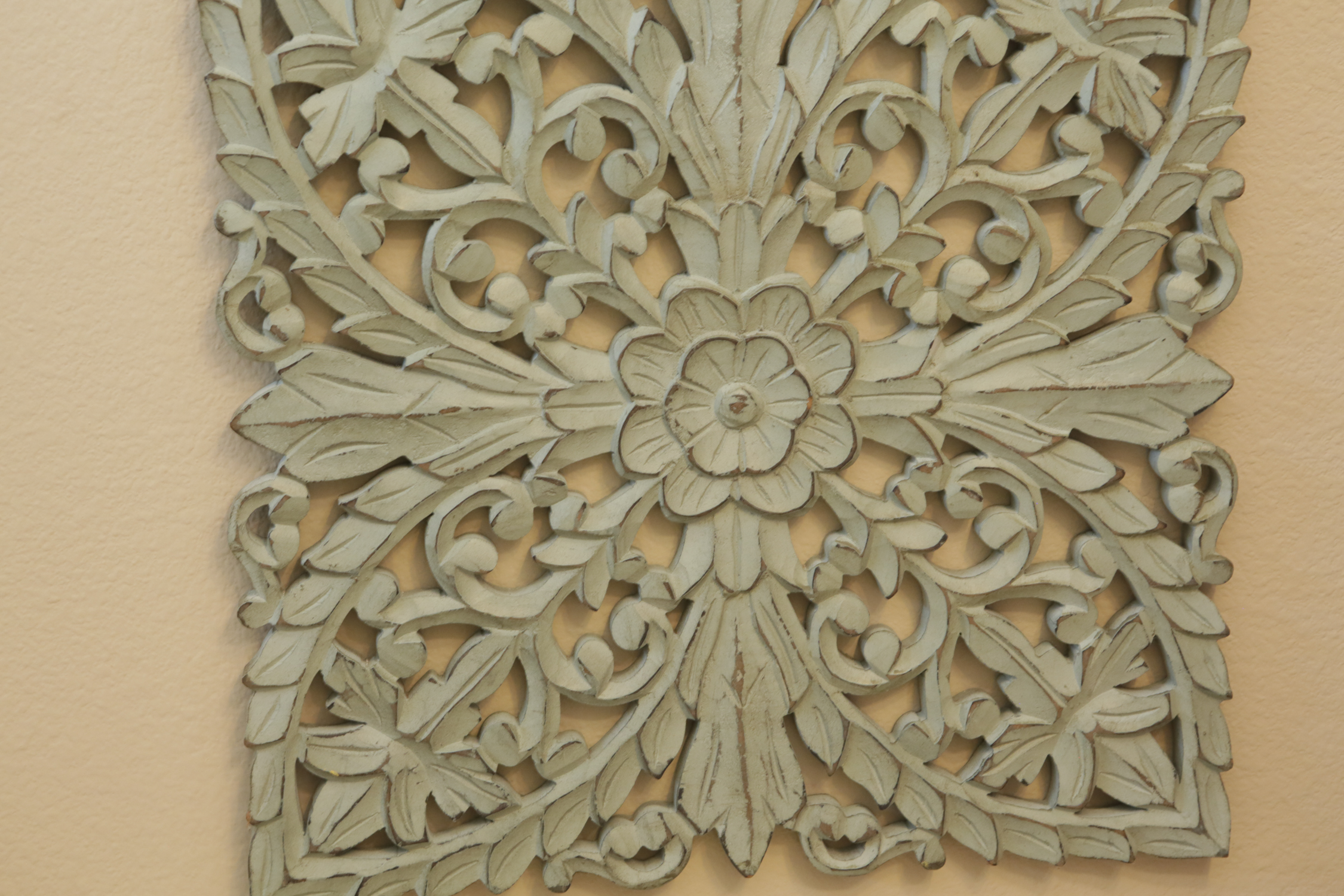 Distressed Aqua Finished Reticulated Floral Themed Wall Hangings