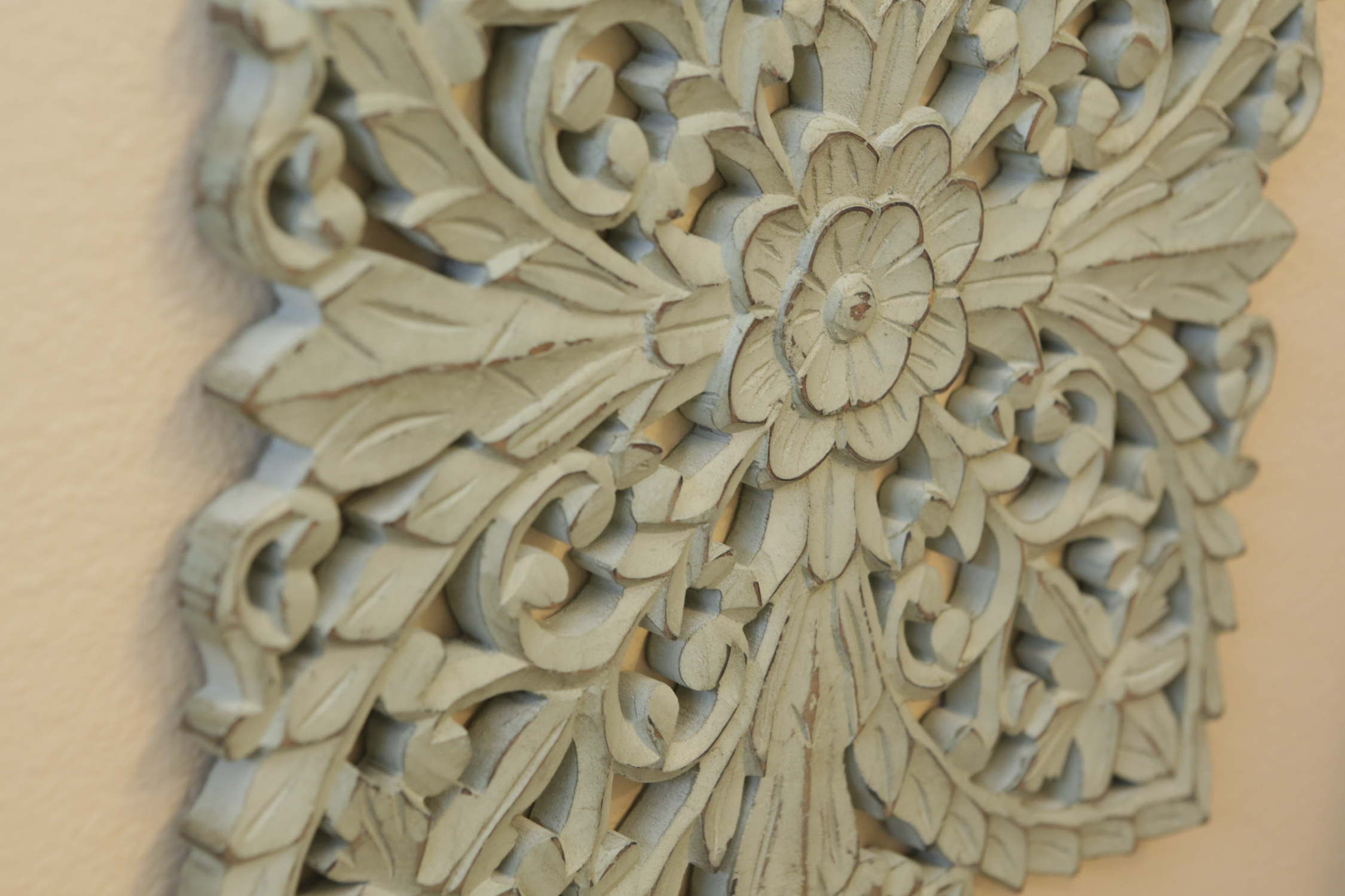 Distressed Aqua Finished Reticulated Floral Themed Wall Hangings