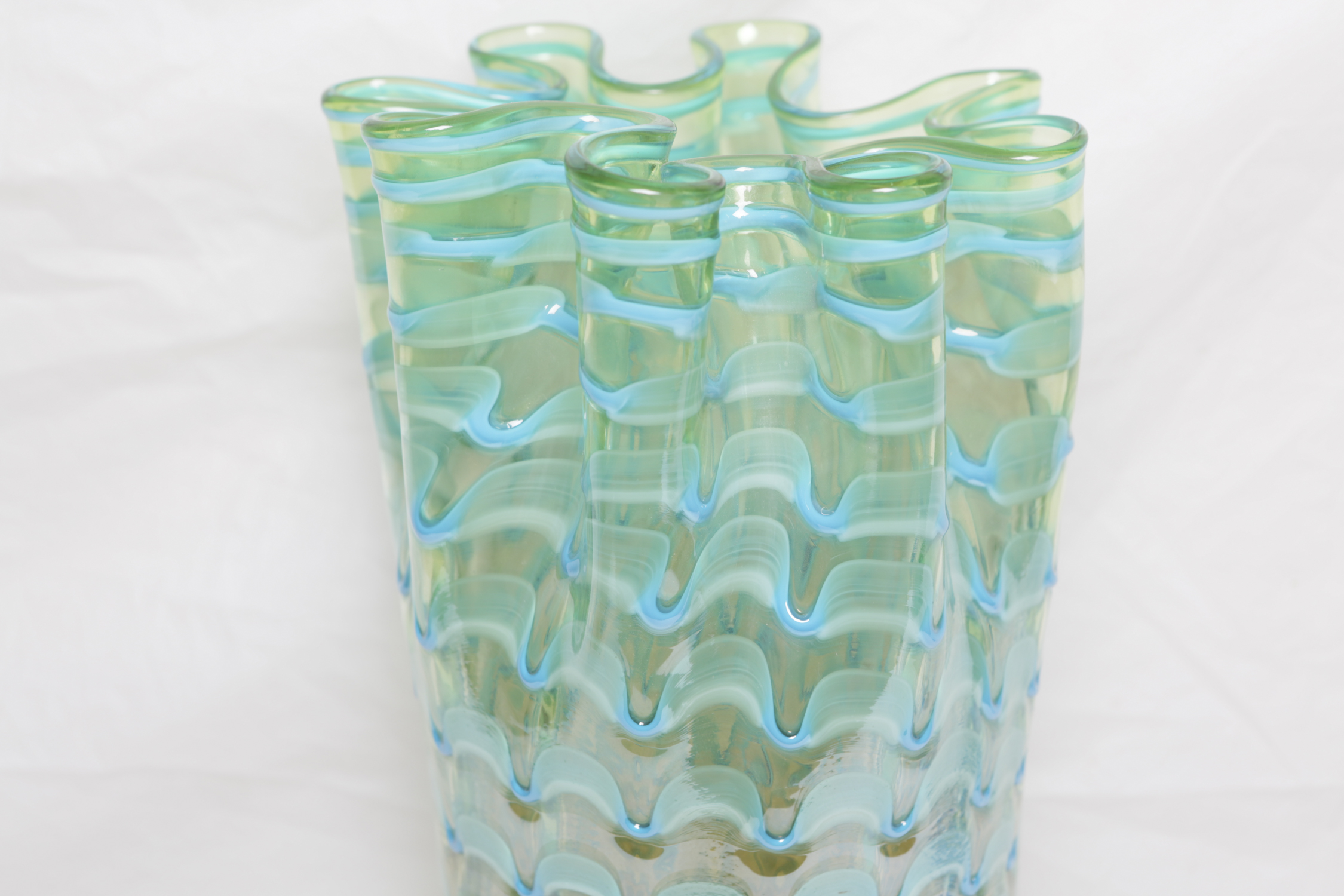 Z Gallerie Blue and Green Ribbon Glass Vase