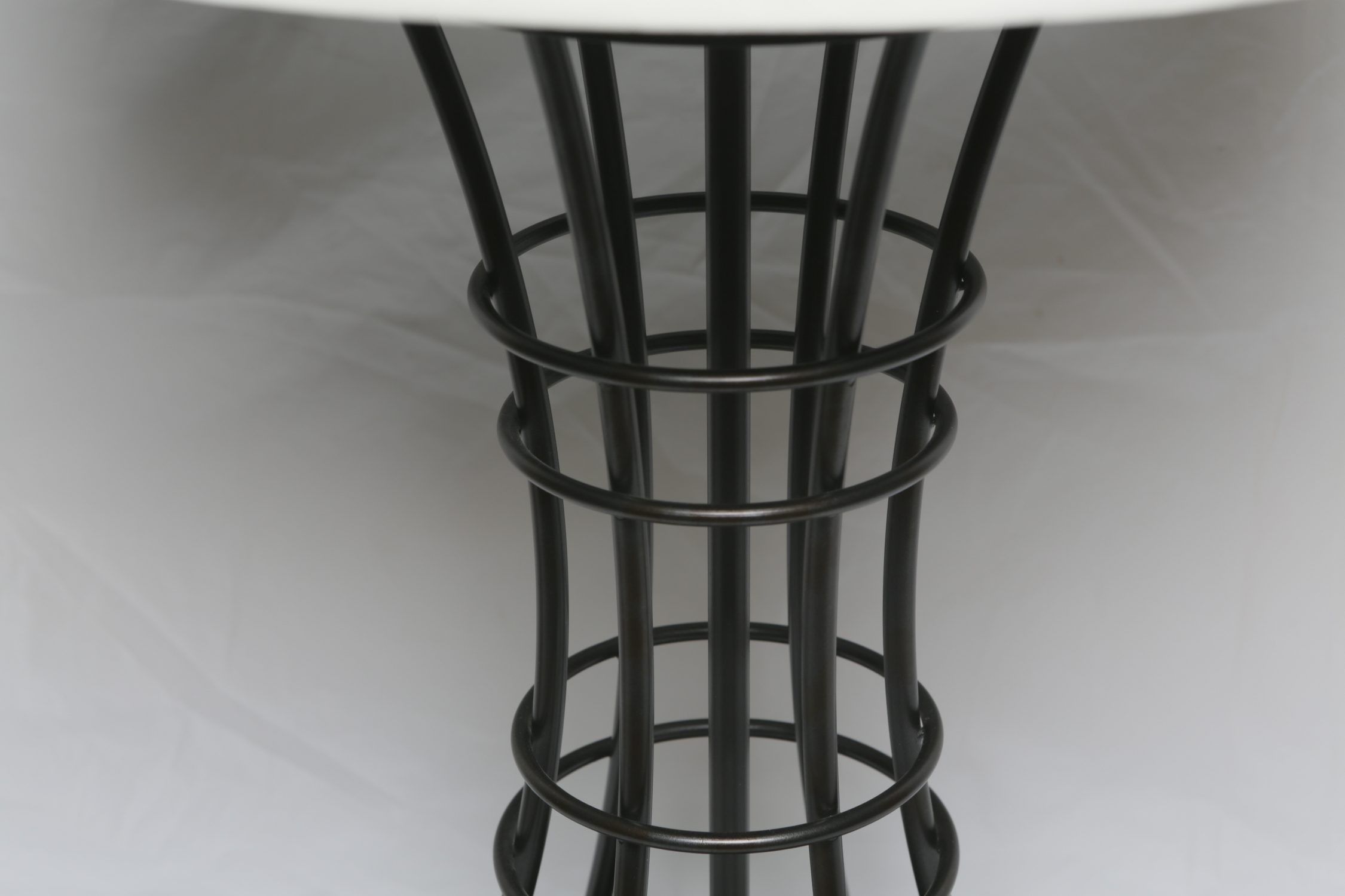 Black Finish Metal Cage Table Lamp with Fabric Covered Shade