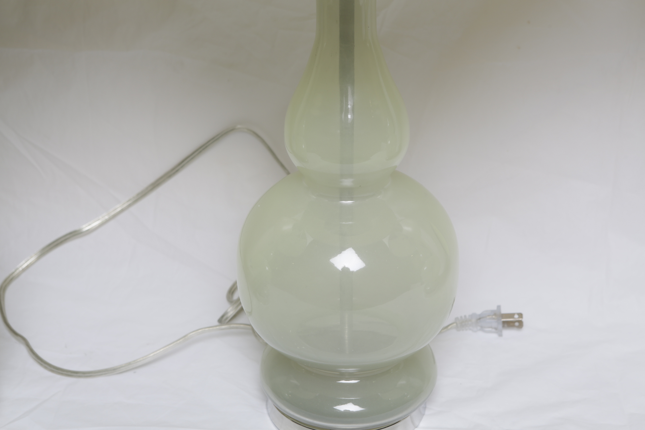 Matching Green Tint Glass Table Lamps with Fabric Covered Shades