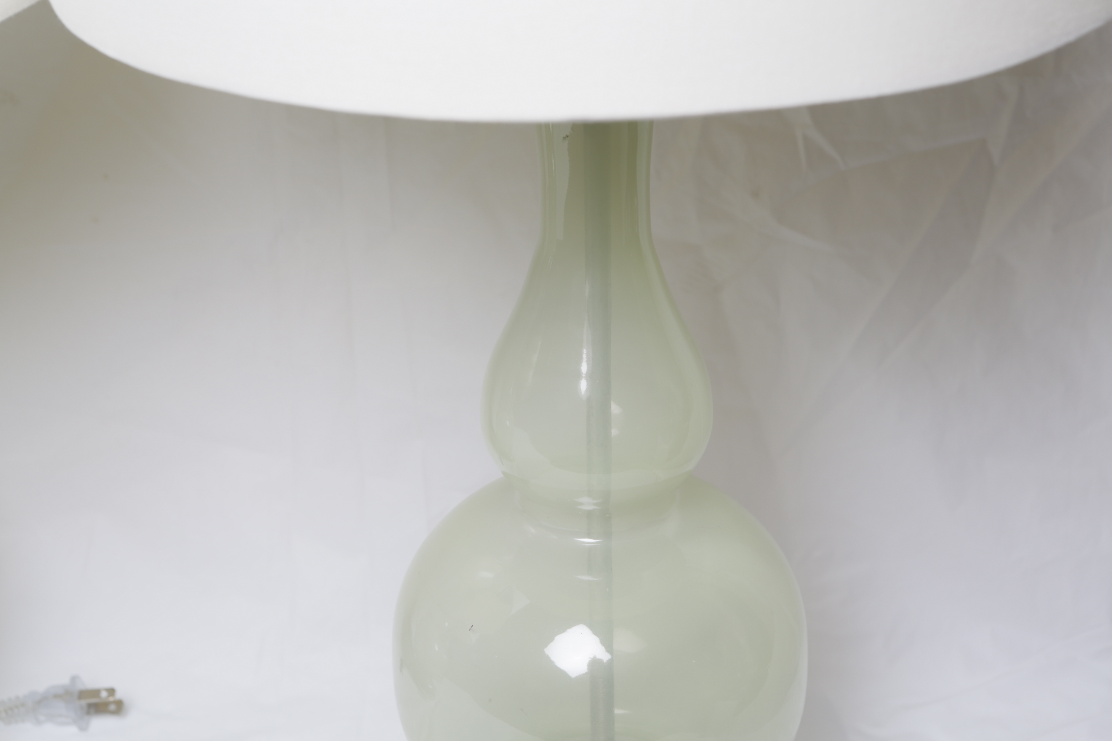 Matching Green Tint Glass Table Lamps with Fabric Covered Shades
