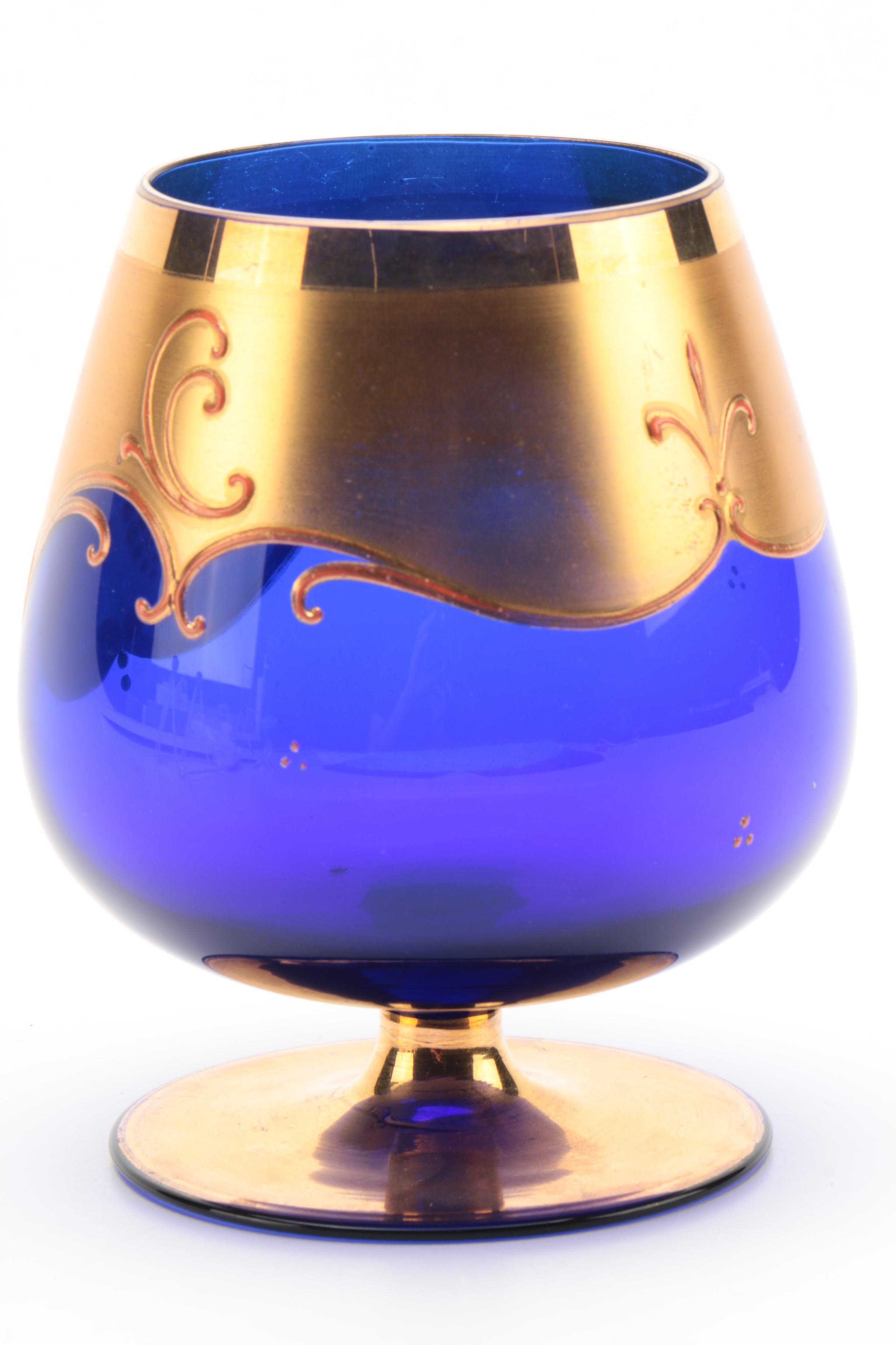 Bohemian Style Cobalt Glass Brandy Snifter
