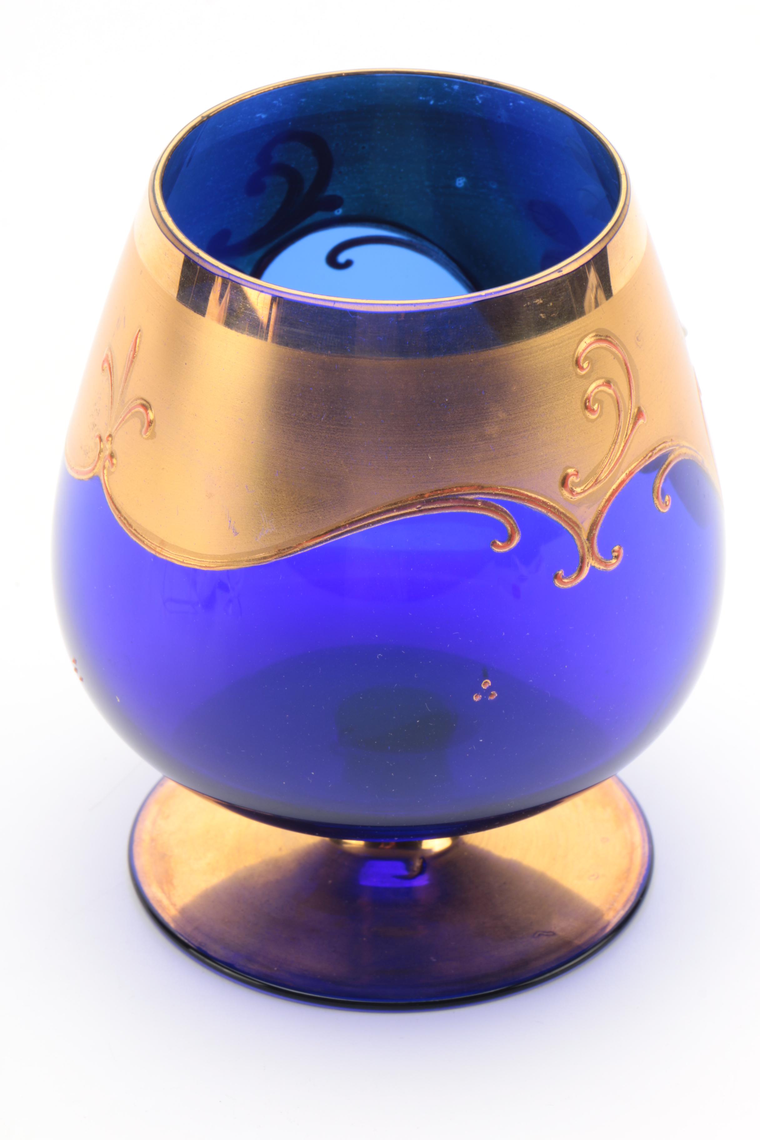 Bohemian Style Cobalt Glass Brandy Snifter