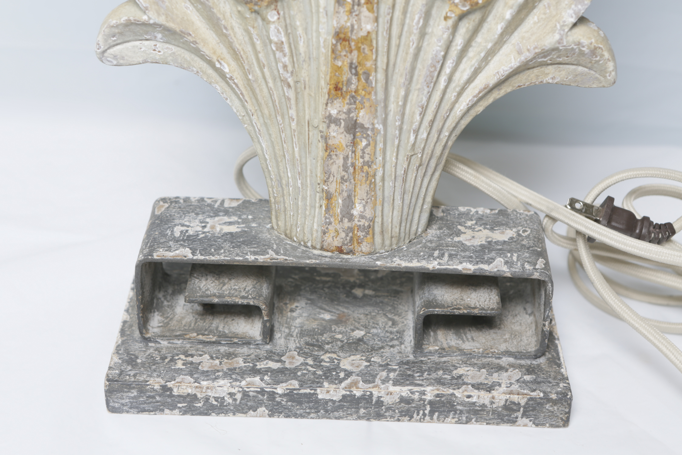 Architectural Form Resin Table Lamp with Fabric Covered Oval Shade