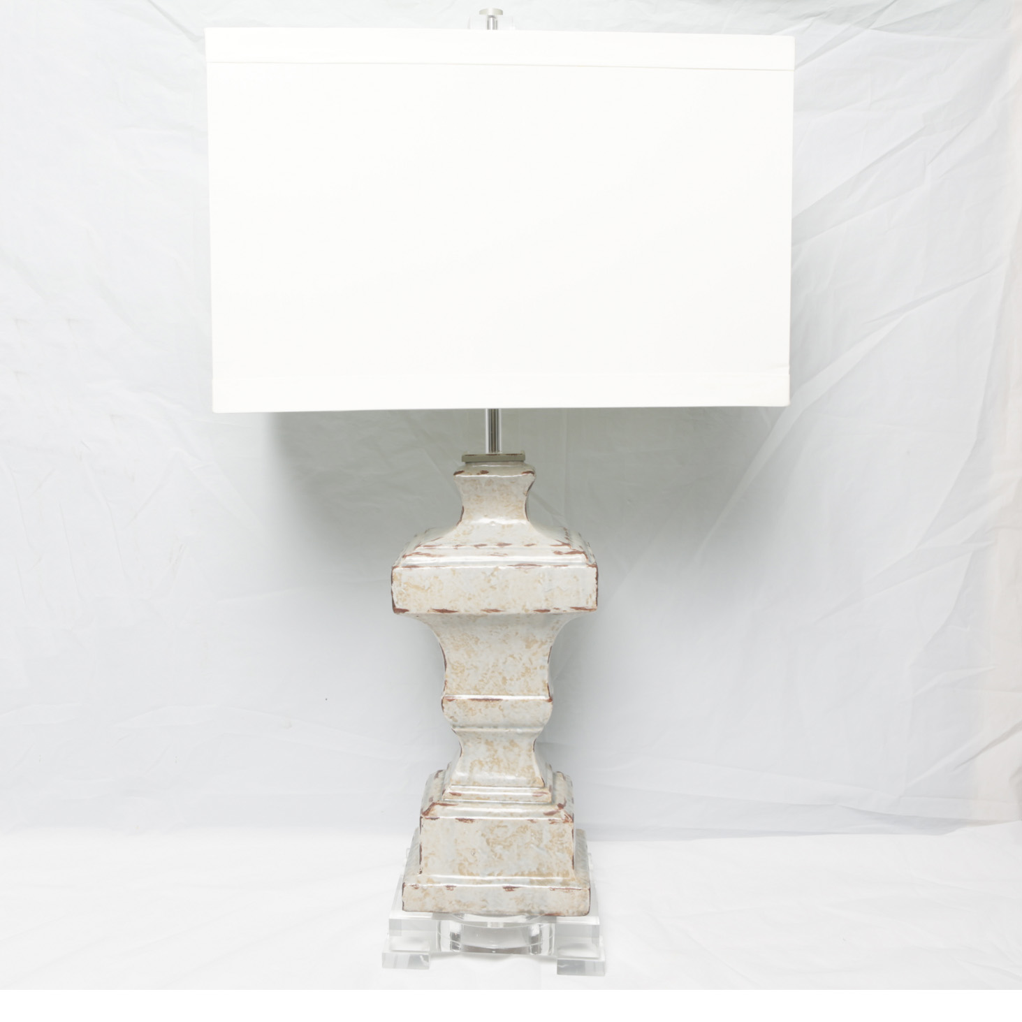 Architectural Ceramic and Acrylic Table Lamp with Fabric Covered Shade
