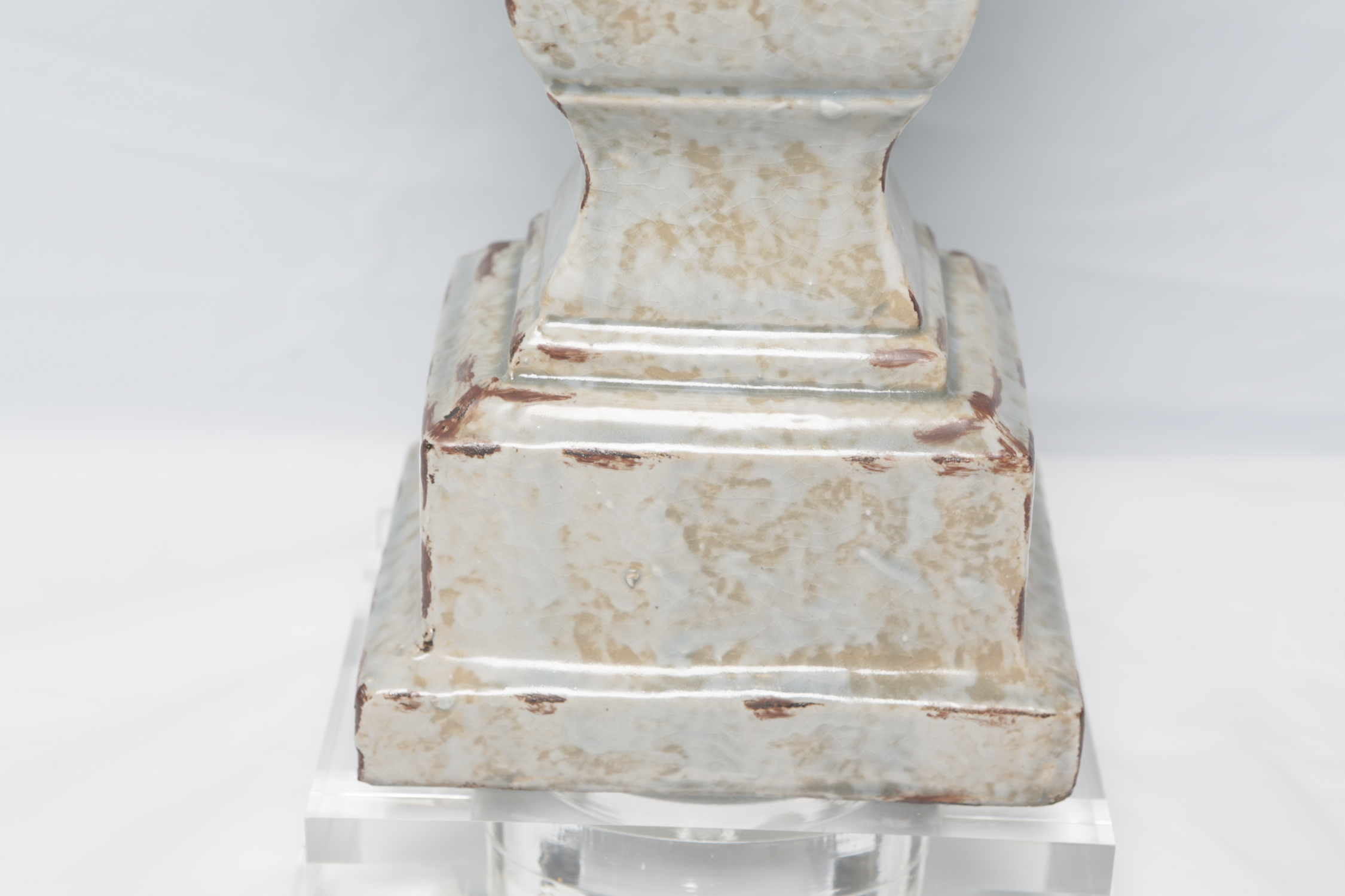 Architectural Ceramic and Acrylic Table Lamp with Fabric Covered Shade