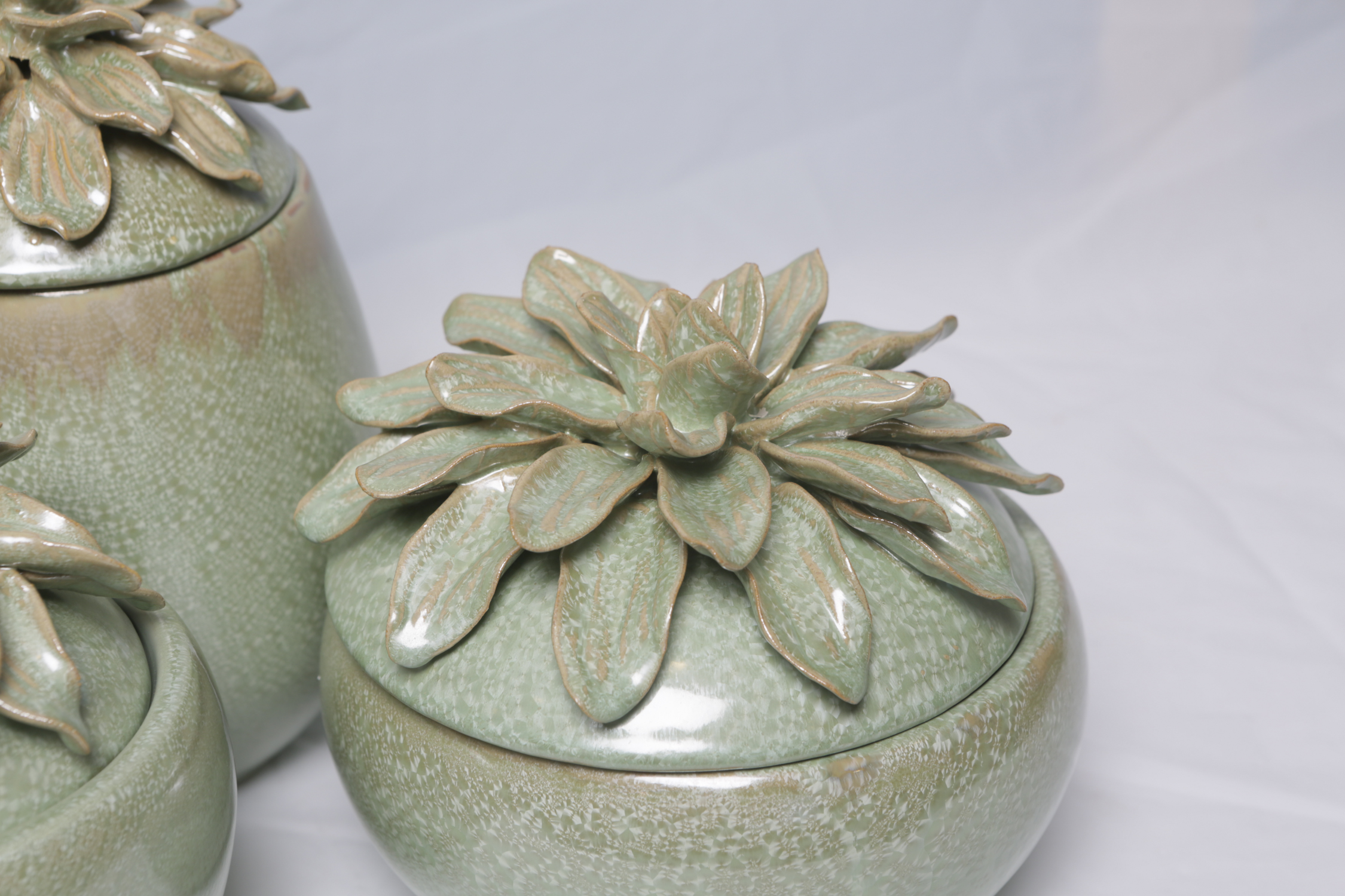 Faux Silk Carnations with Greenery and Ceramic Jars