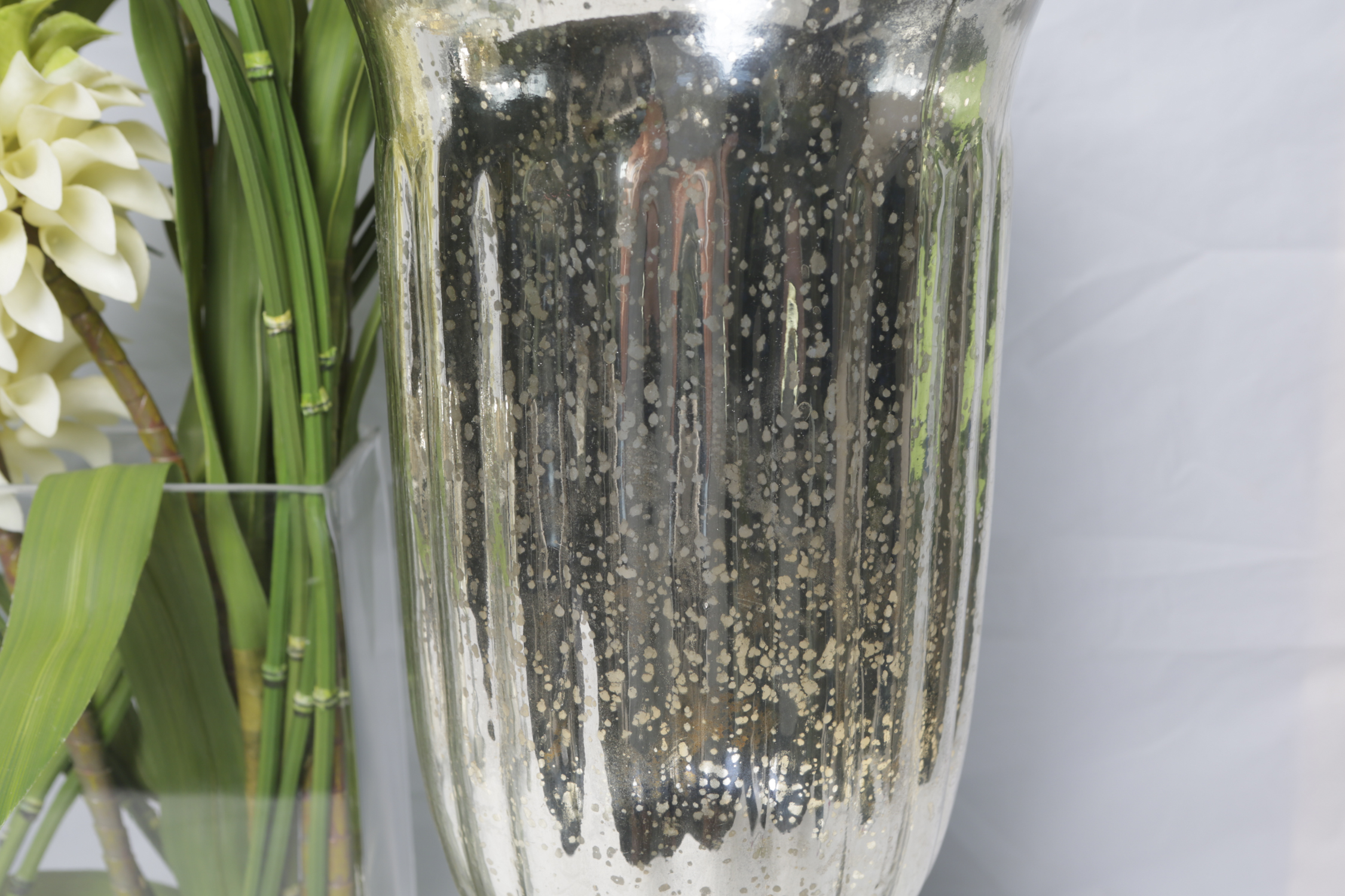 Vases with Glass, Mercury Glass and Artificial Florals