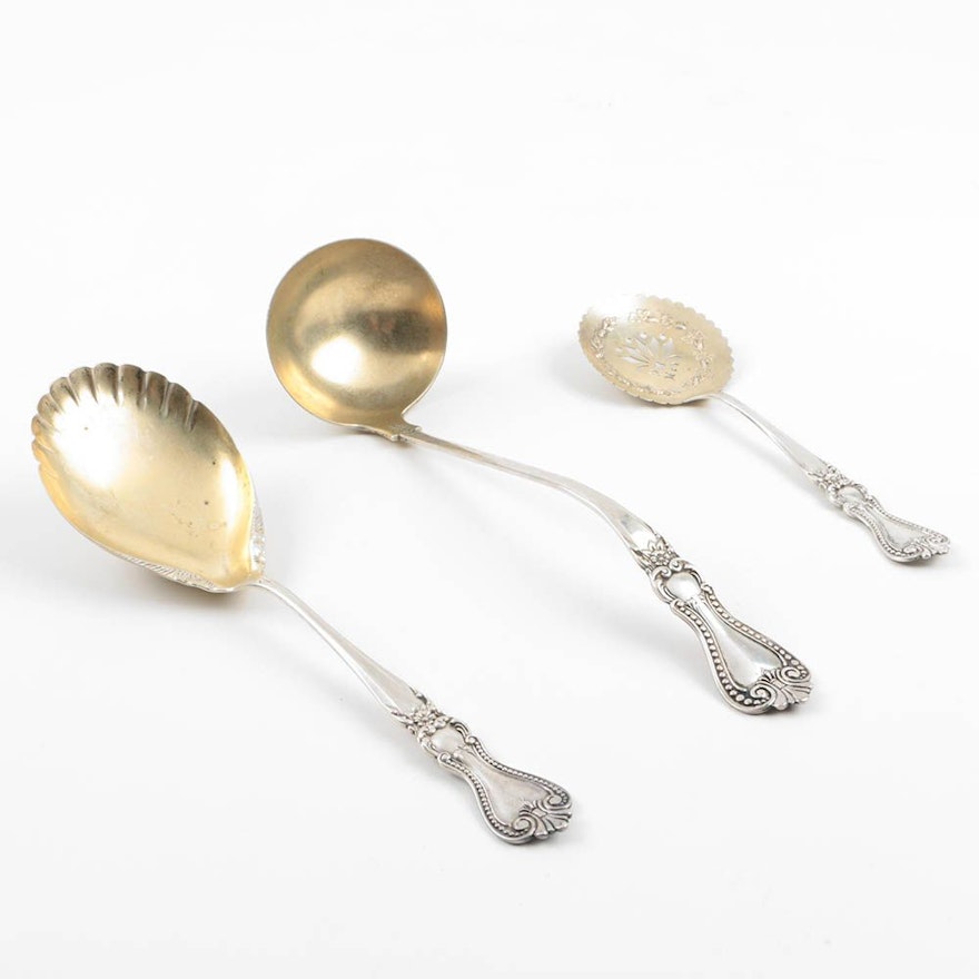 Antique Sterling Silver Ladle, Tomato Server, and Scalloped Serving Spoon