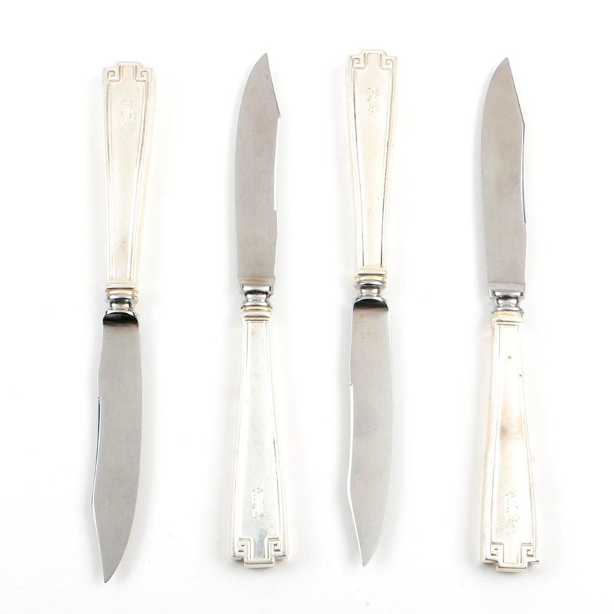 Four Gorham Sterling Silver Handled "Etruscan" Fruit Knives