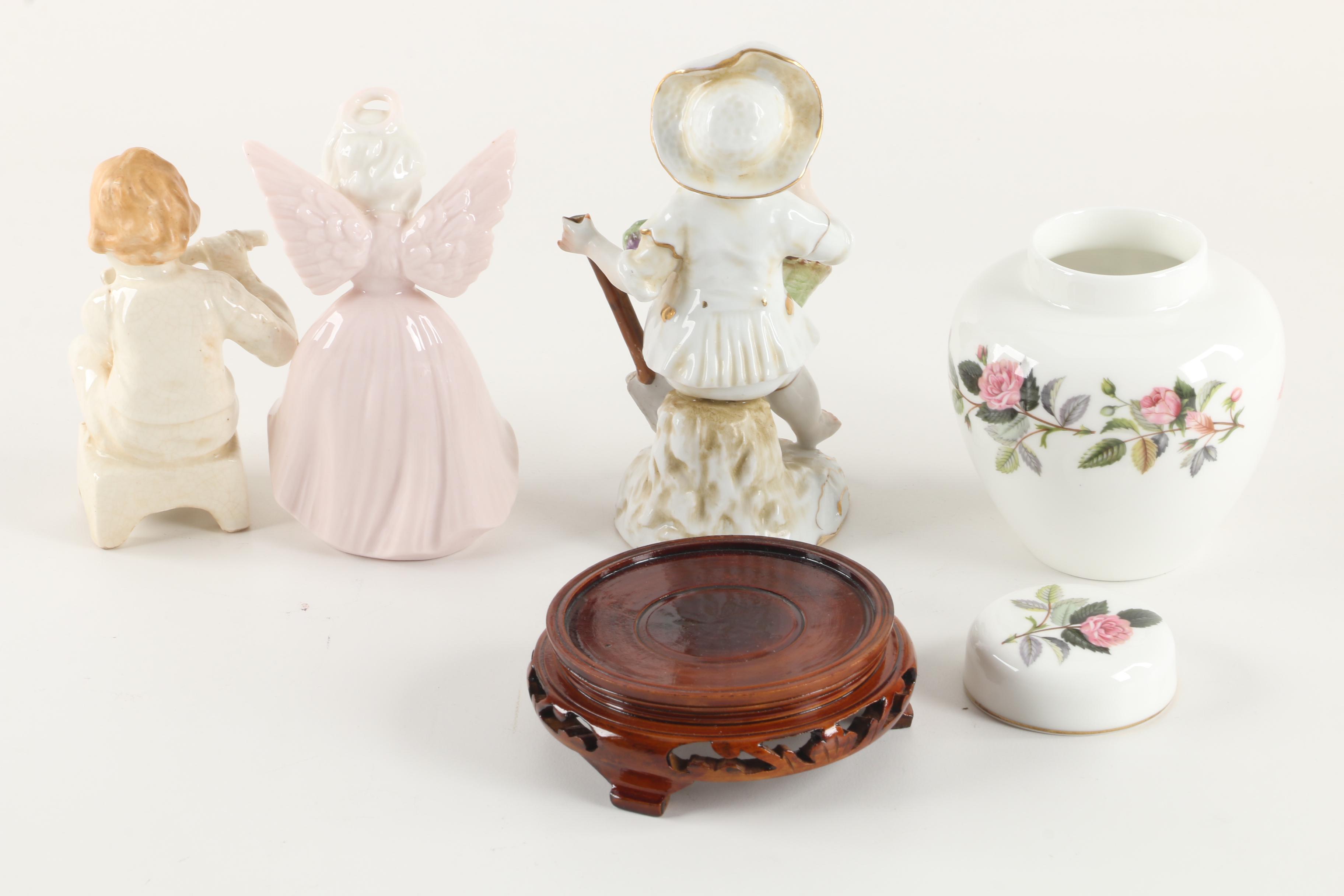 Wedgwood "Hathaway Rose" Ginger Jar with Figurines and Salt Cellars