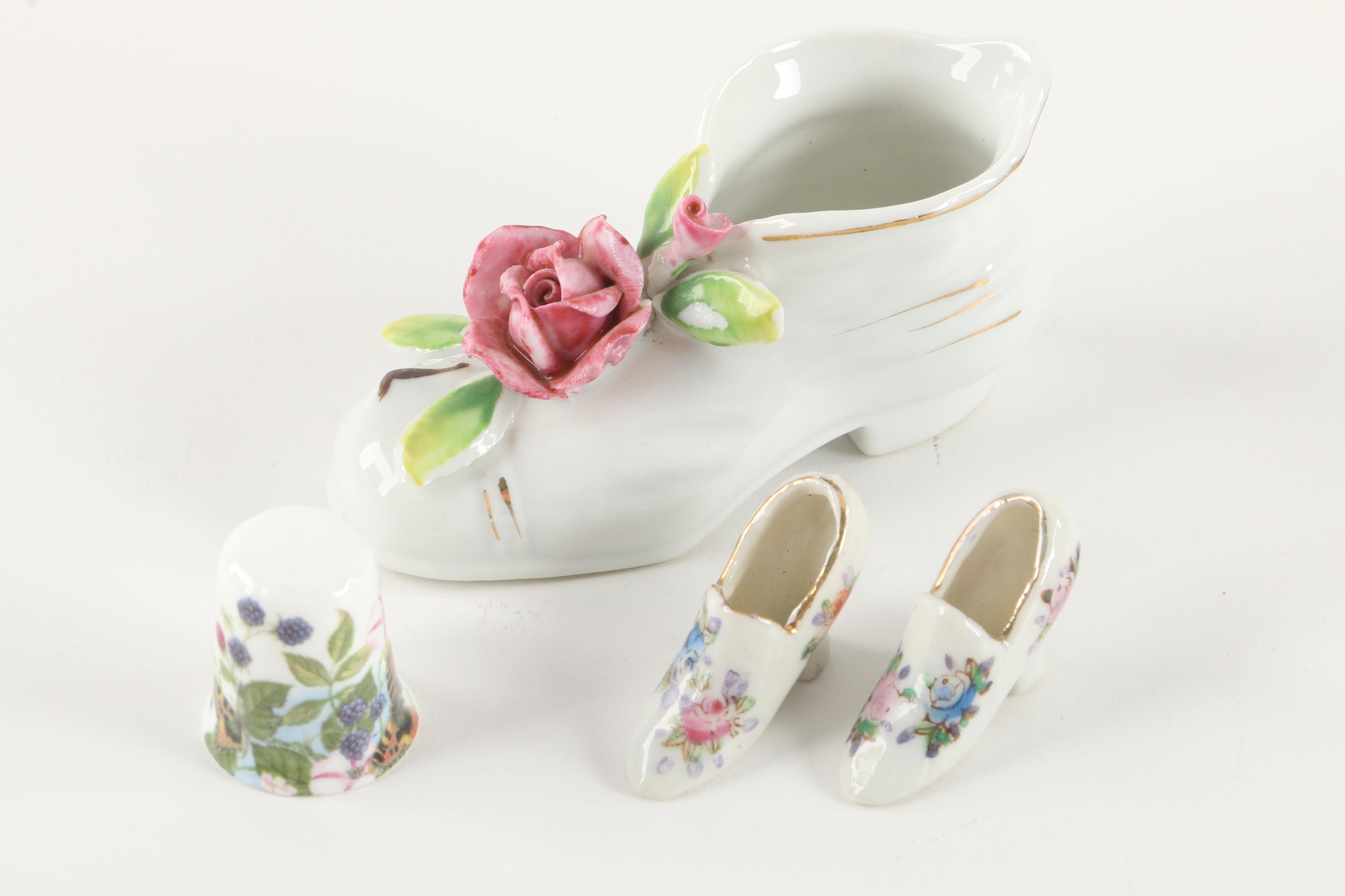 Wedgwood "Hathaway Rose" Ginger Jar with Figurines and Salt Cellars