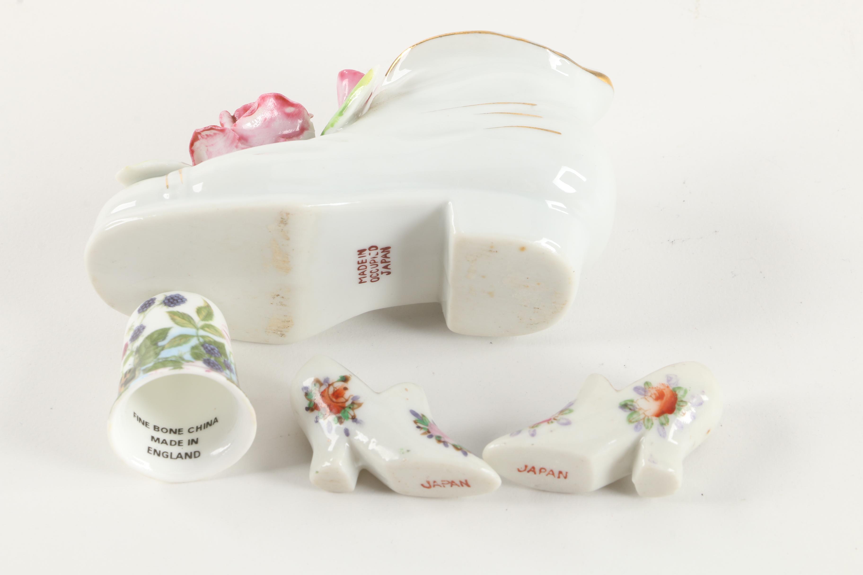 Wedgwood "Hathaway Rose" Ginger Jar with Figurines and Salt Cellars