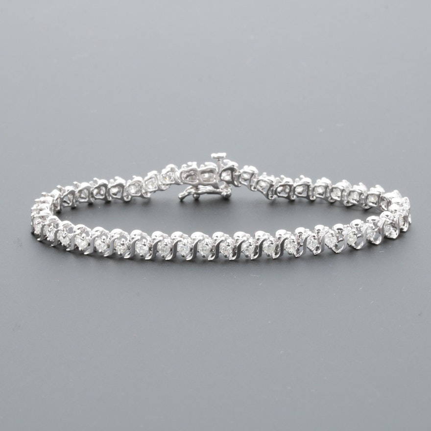 14K White Gold 1.95 CTW Diamond S-Link Tennis Bracelet