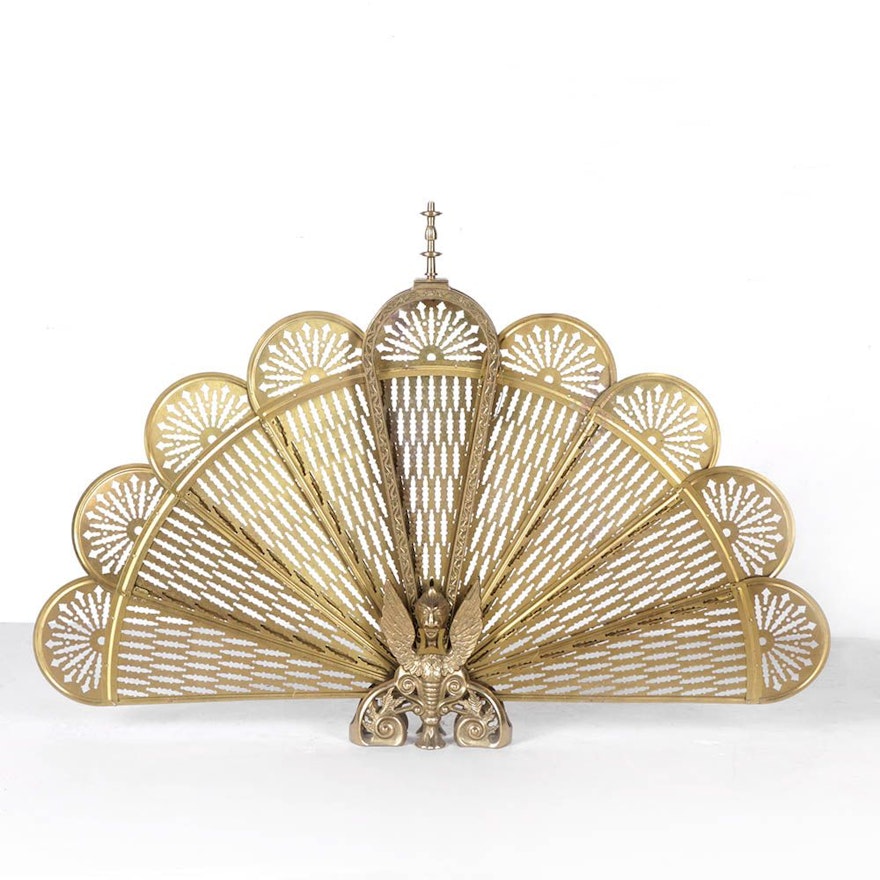 Vintage Louis XV Style Brass Fan Fireplace Screen
