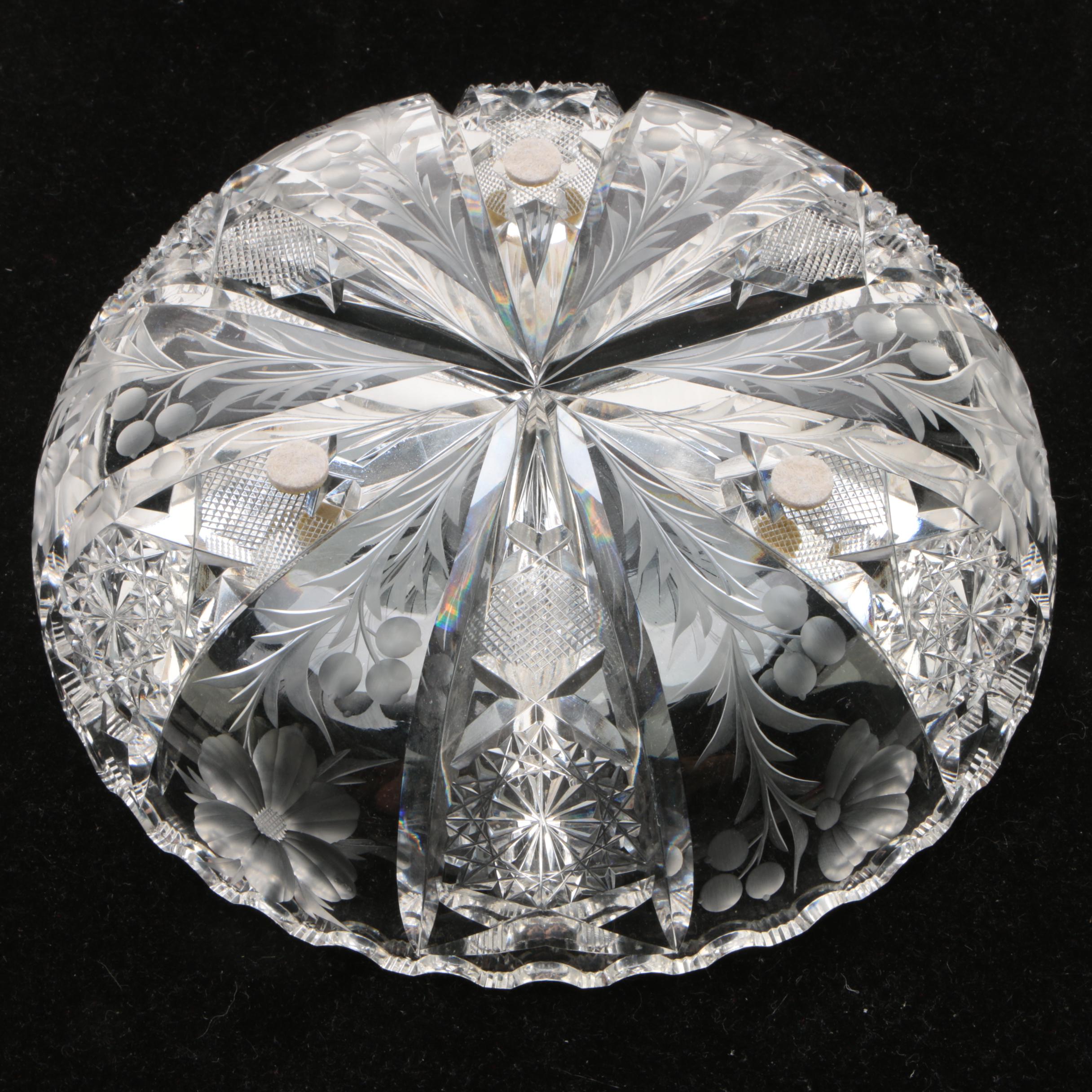 Cut Glass Divided Dish with Etched Floral Motif