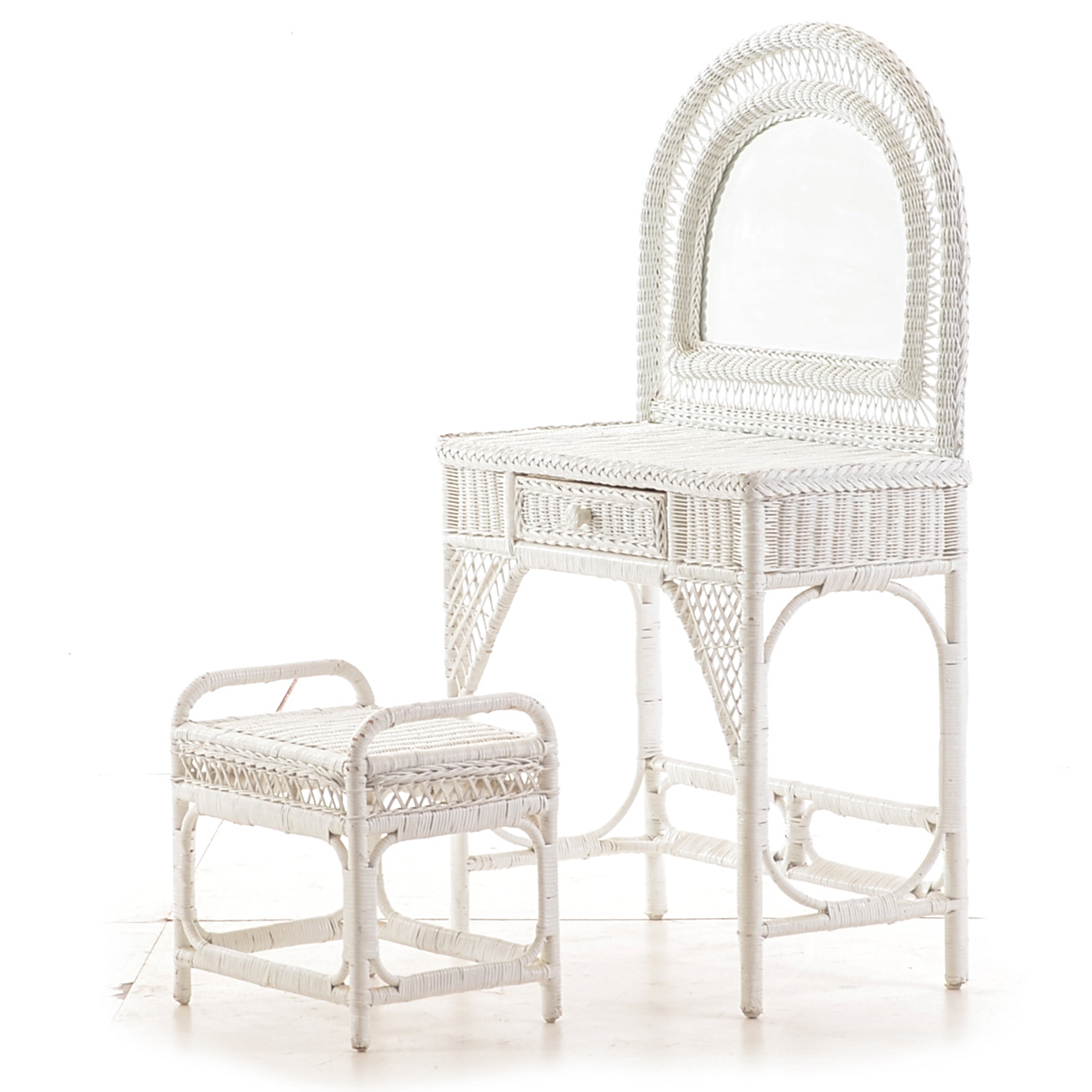 White Wicker Vanity Set