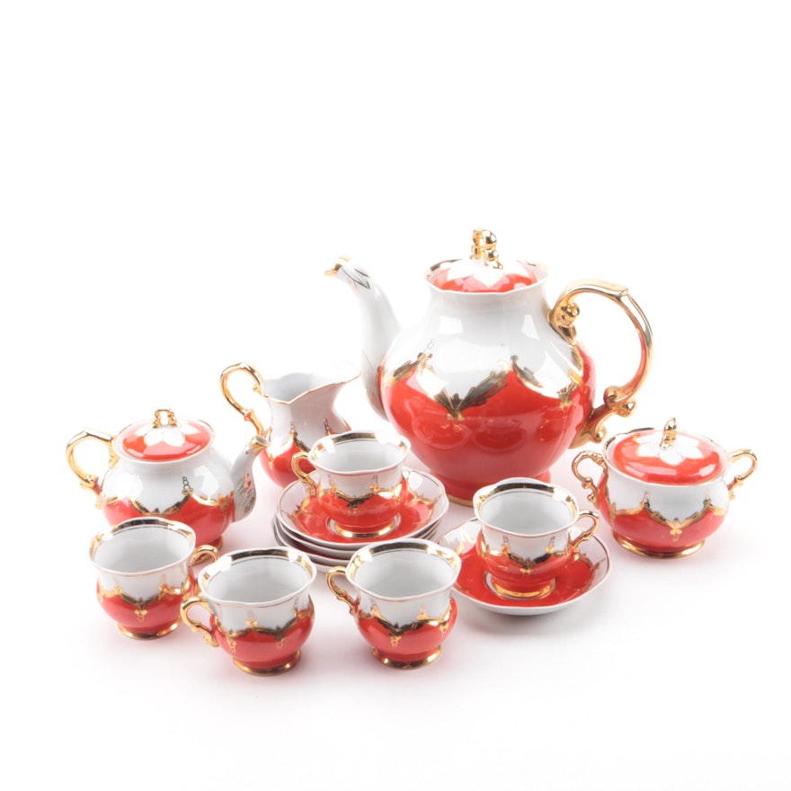 Vintage Porcelain Tea Service with Painted Gilding