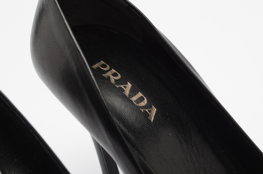 Prada Black Leather Open-Toe Pumps