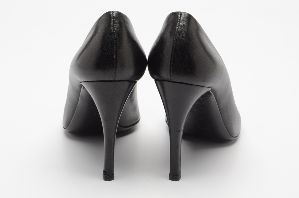 Prada Black Leather Open-Toe Pumps