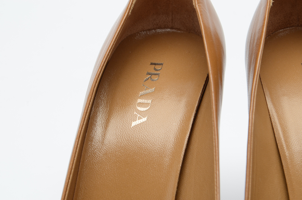 Prada Tan Leather Open-Toe Pumps