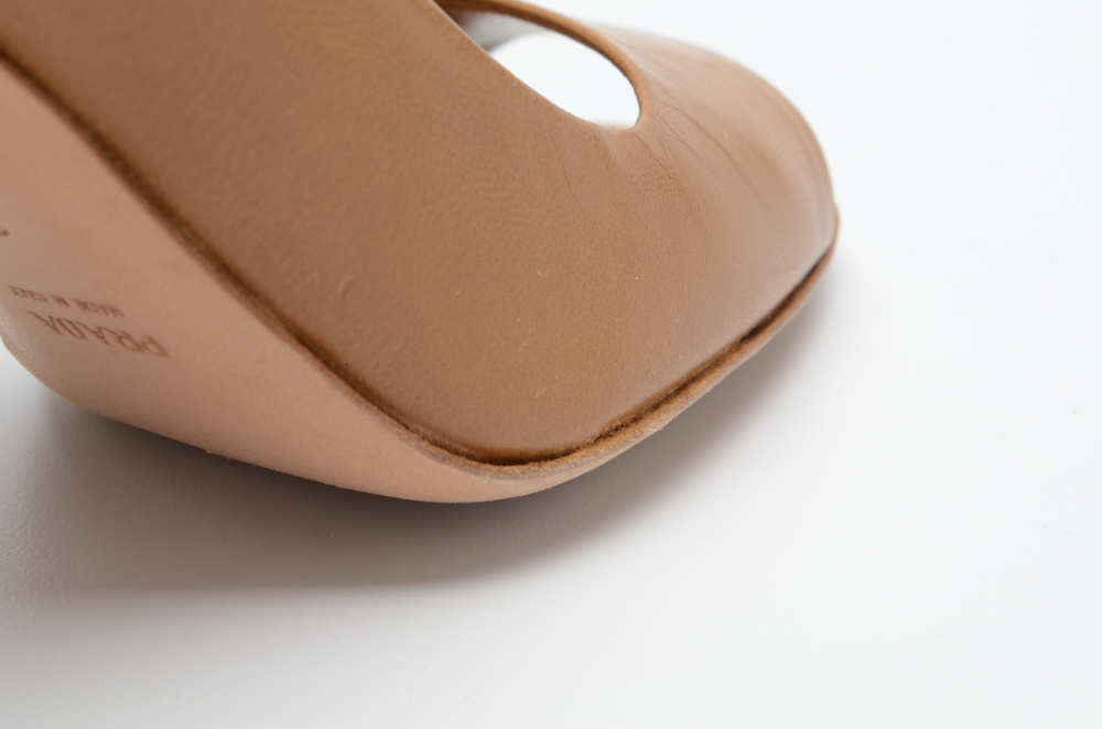 Prada Tan Leather Open-Toe Pumps