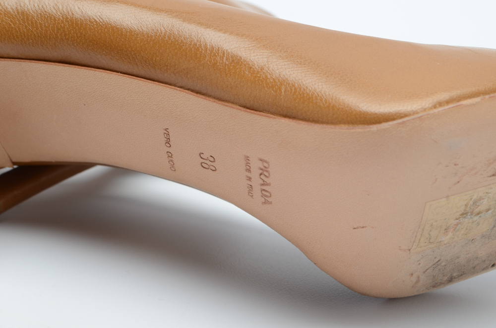 Prada Tan Leather Open-Toe Pumps