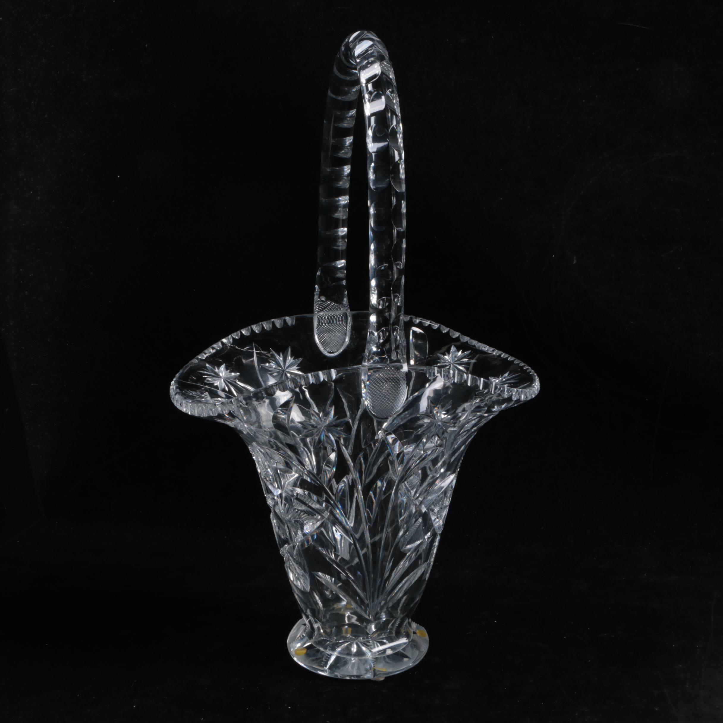 Vintage Libbey Floral Motif Cut Glass Basket ca. 1910-40's