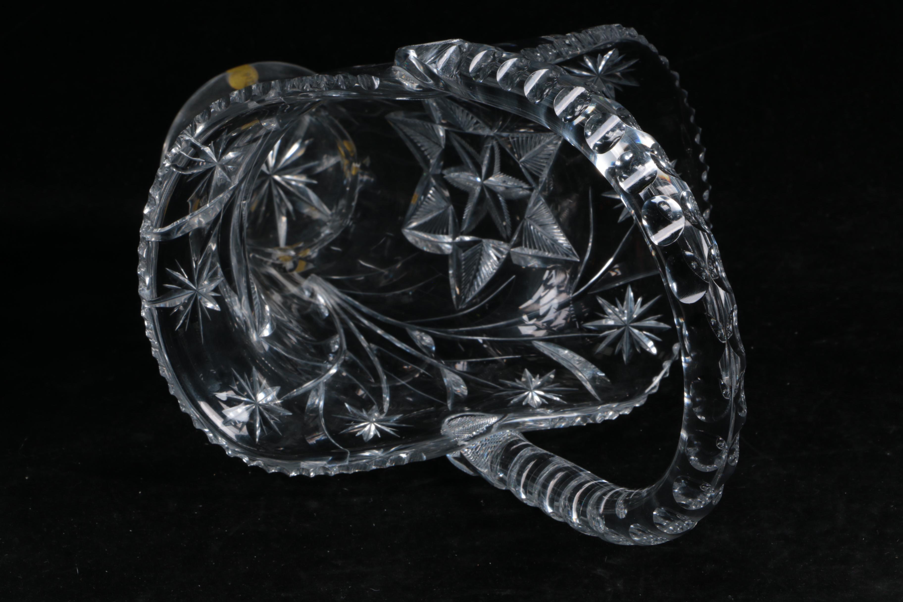 Vintage Libbey Floral Motif Cut Glass Basket ca. 1910-40's