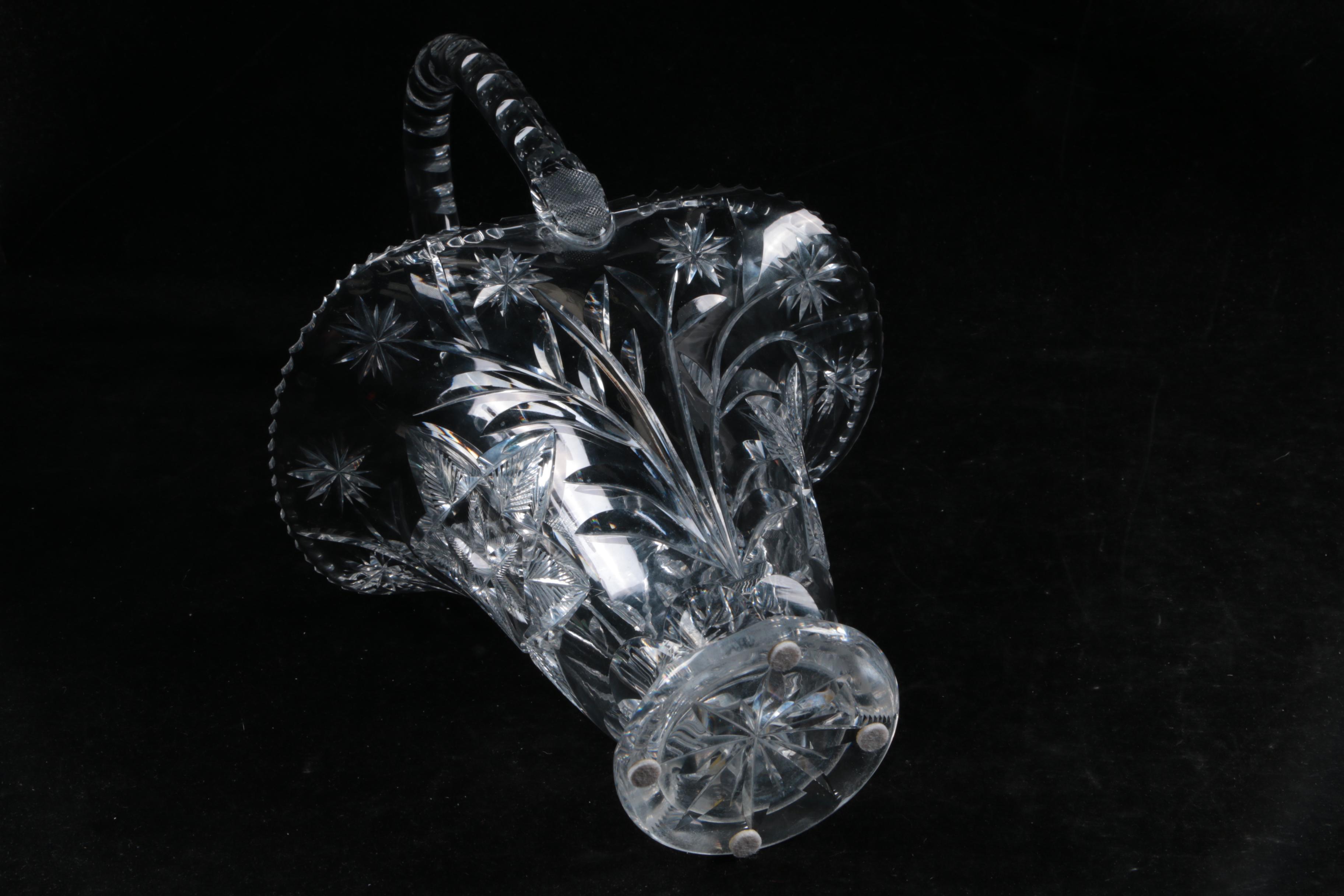 Vintage Libbey Floral Motif Cut Glass Basket ca. 1910-40's