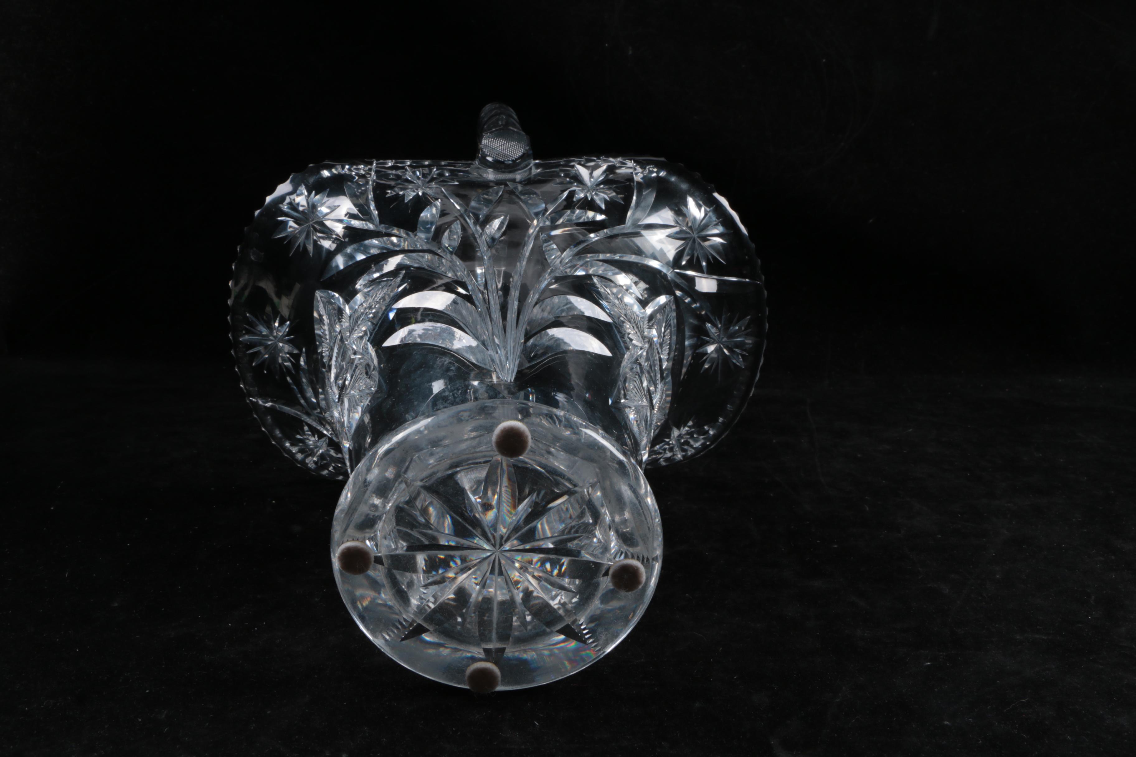 Vintage Libbey Floral Motif Cut Glass Basket ca. 1910-40's