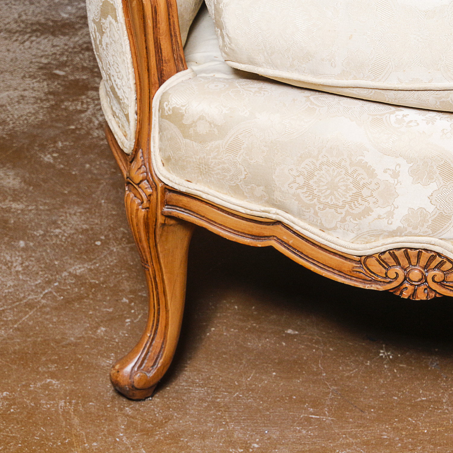 Vintage Louis XV Style Cream Toned Upholstered Sofa