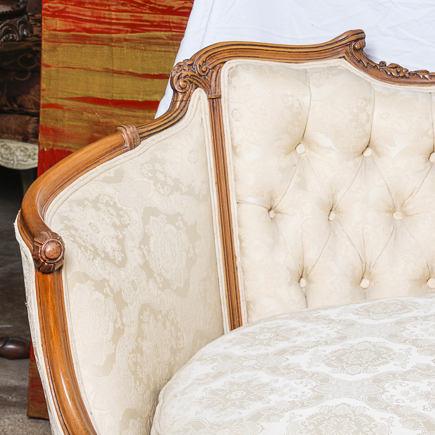 Vintage Louis XV Style Cream Toned Upholstered Sofa