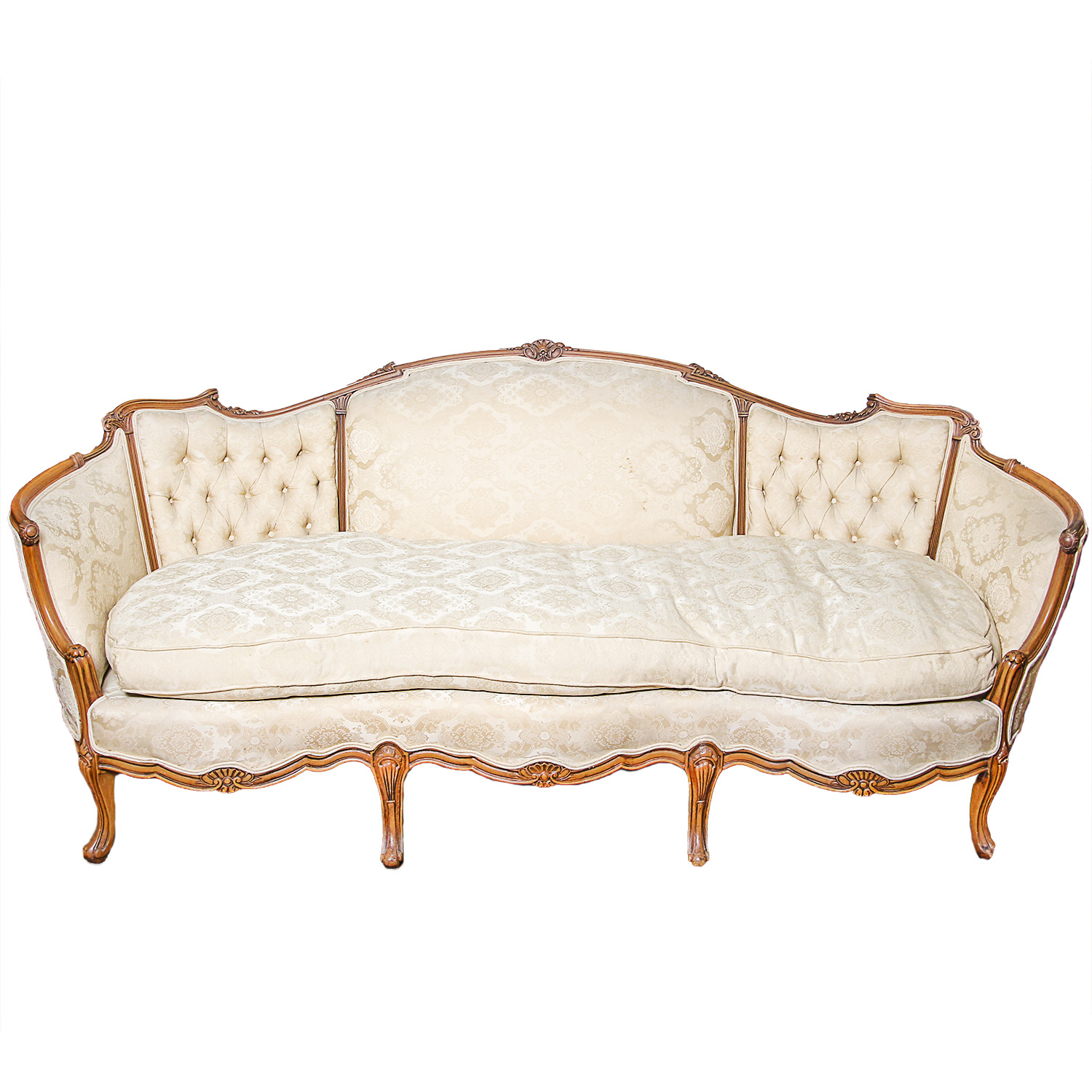 Vintage Louis XV Style Cream Toned Upholstered Sofa