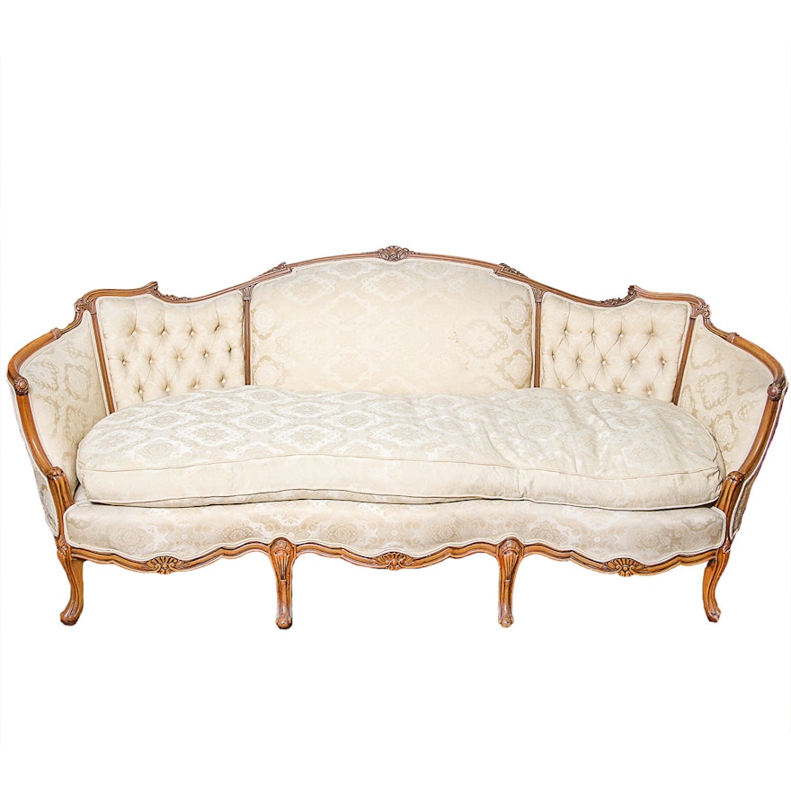 Vintage Louis XV Style Cream Toned Upholstered Sofa