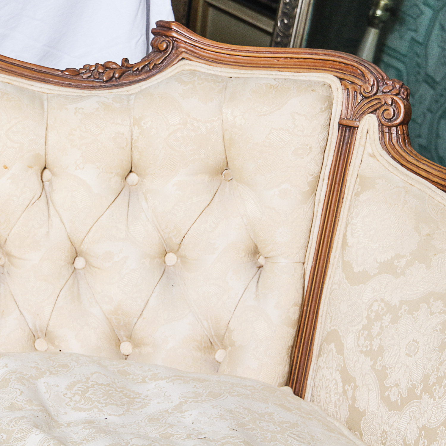 Vintage Louis XV Style Cream Toned Upholstered Sofa