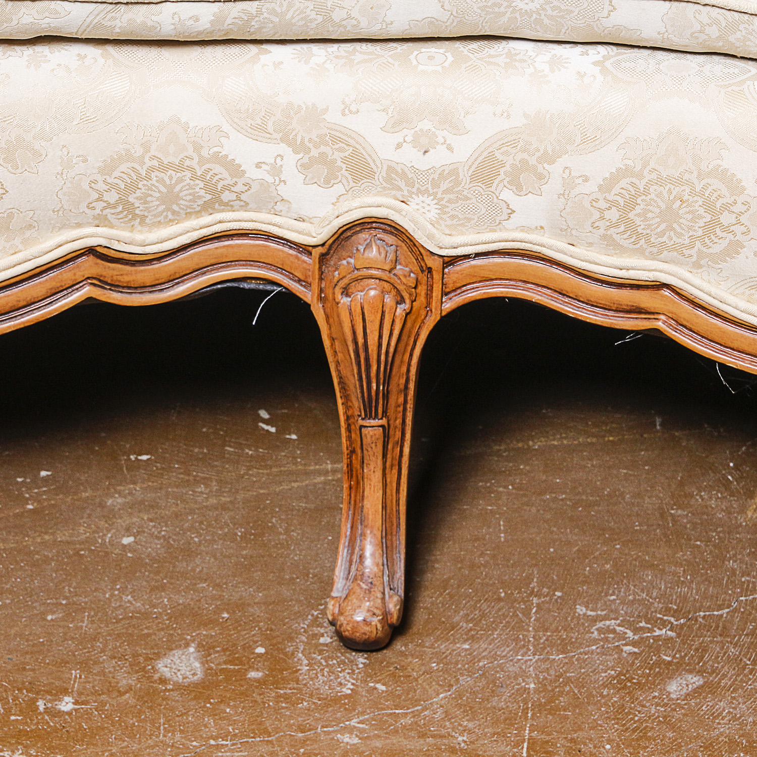 Vintage Louis XV Style Cream Toned Upholstered Sofa