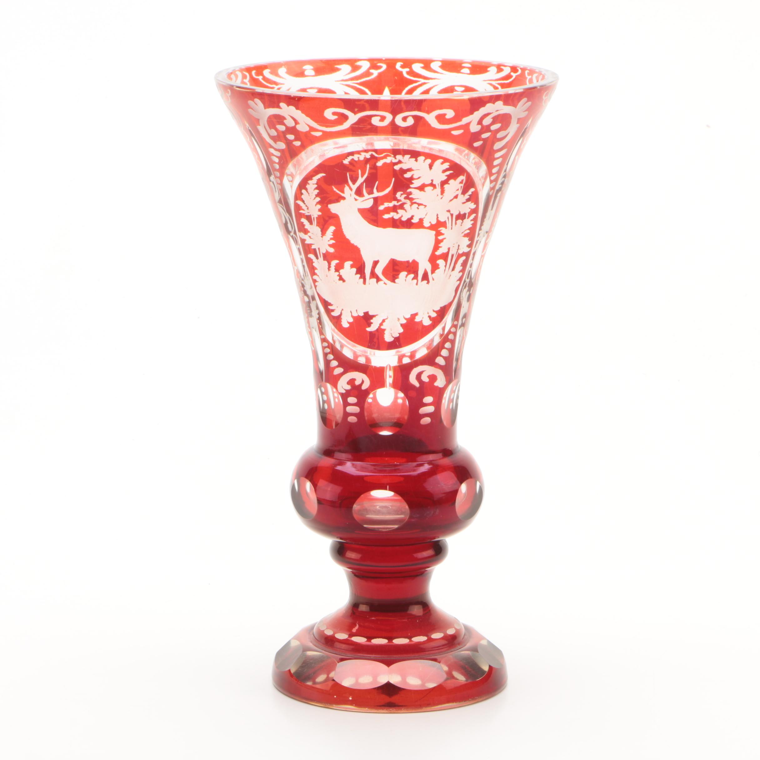 Bohemian Ruby Flash Etched to Clear Flared Vase