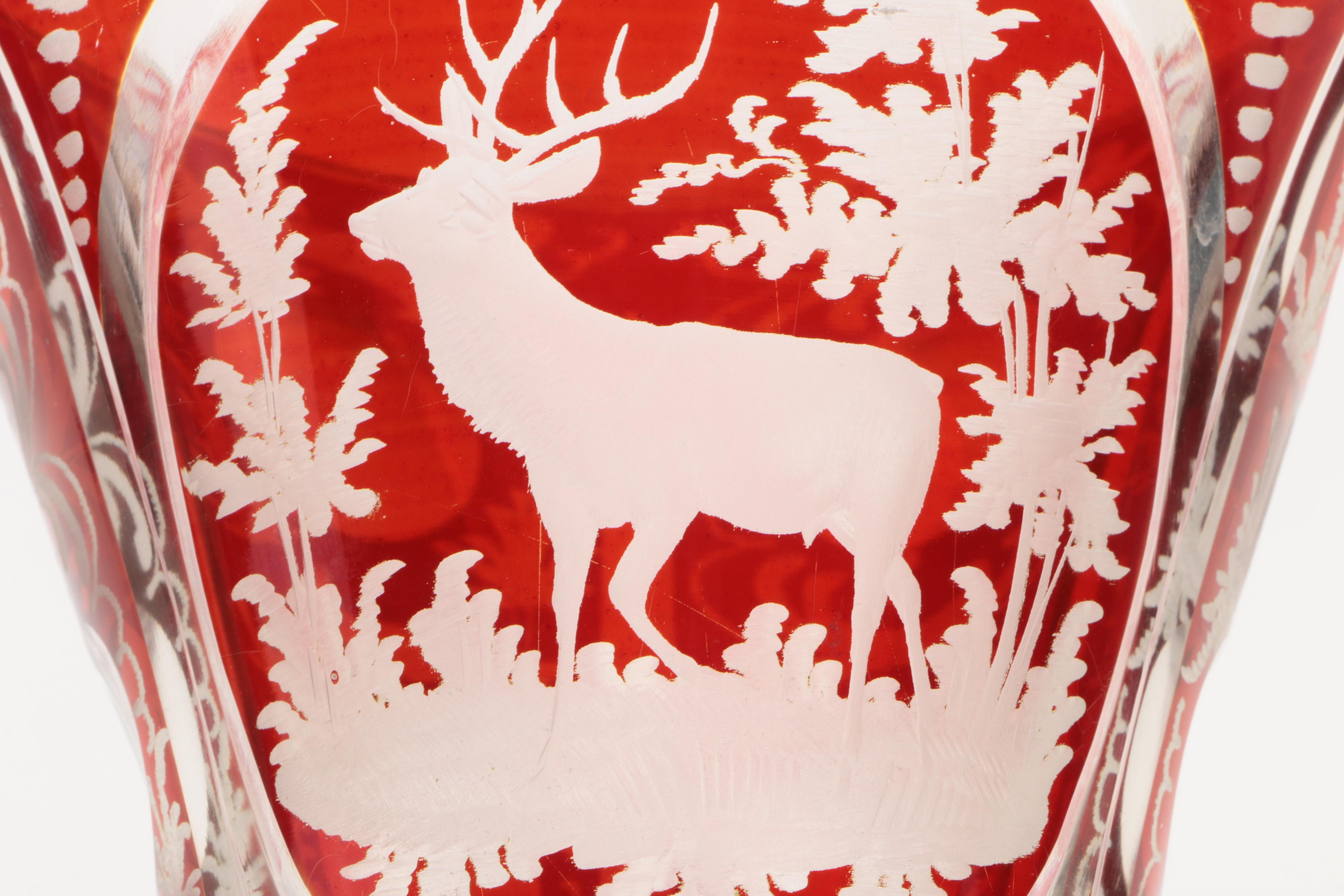 Bohemian Ruby Flash Etched to Clear Flared Vase