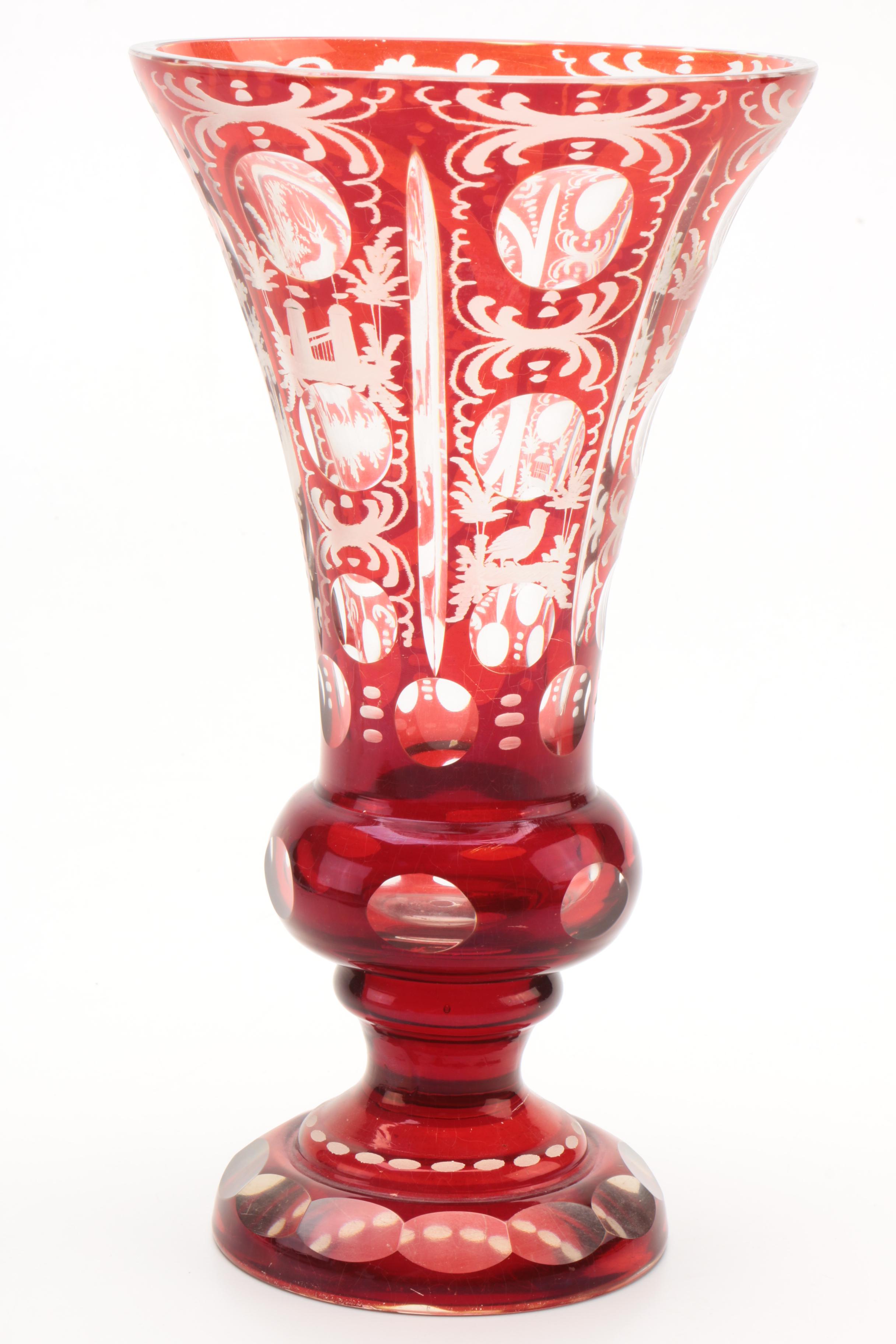 Bohemian Ruby Flash Etched to Clear Flared Vase