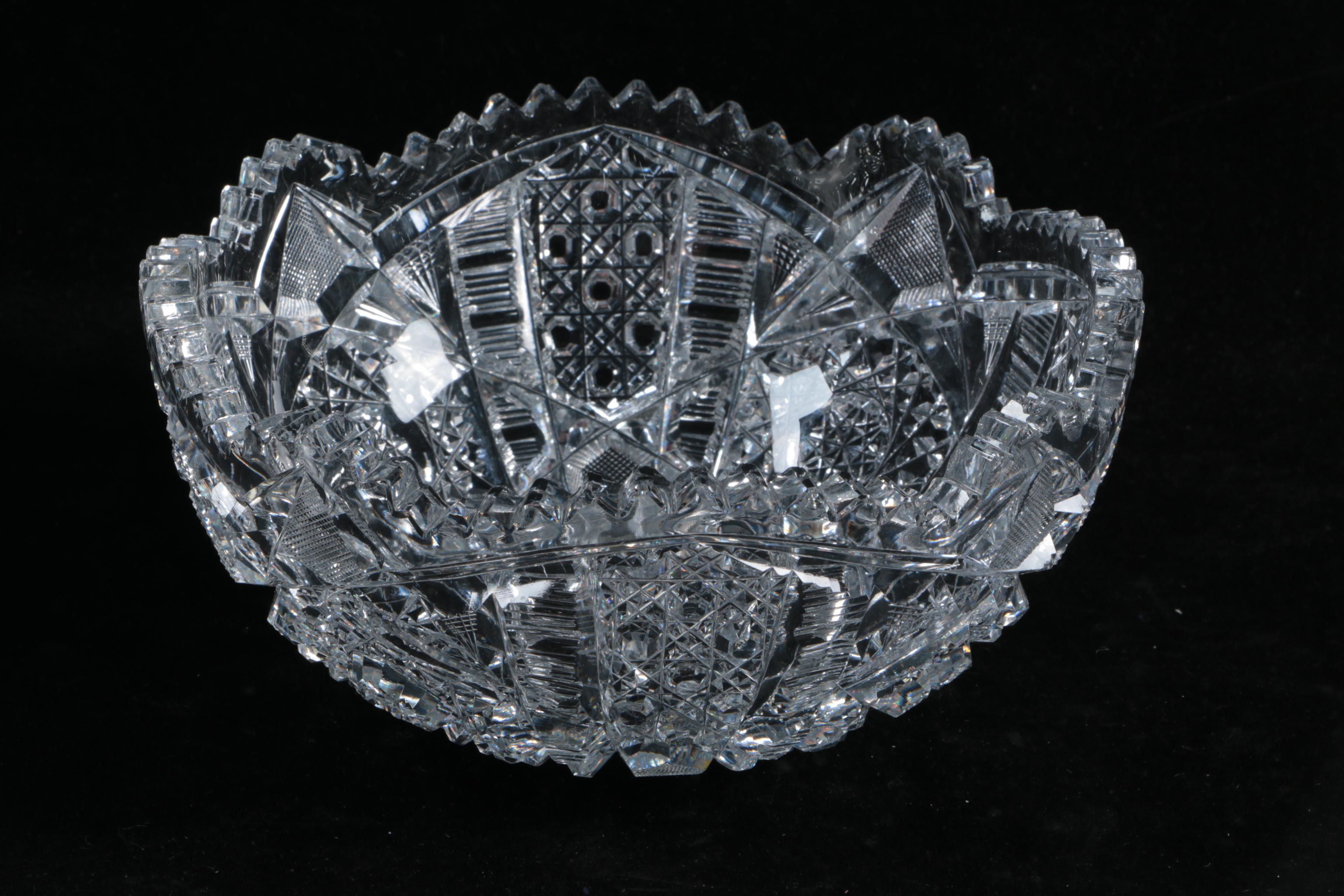 Antique American Brilliant Period Cut Glass Bowl and Compote