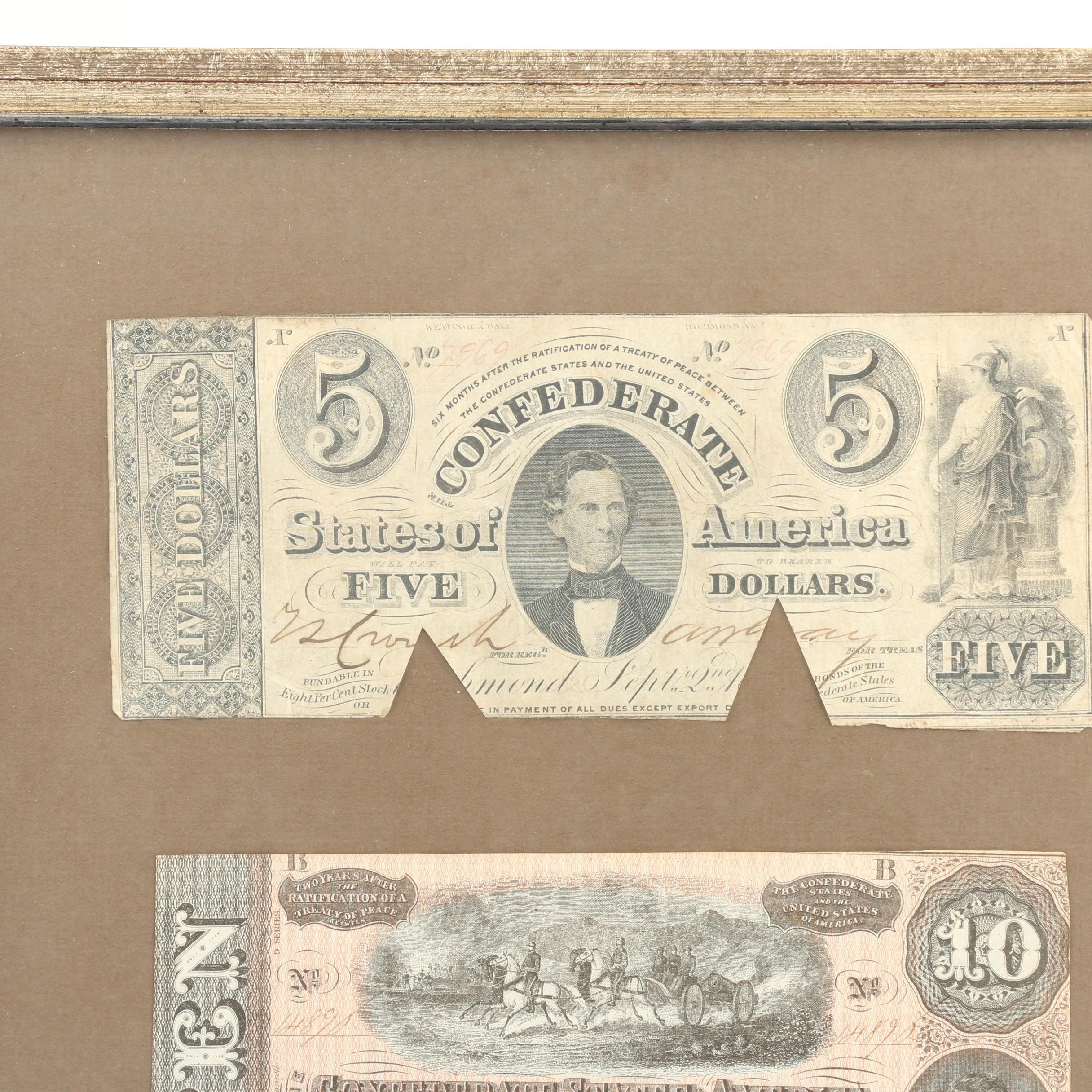 Framed Set of Antique Confederate Currency